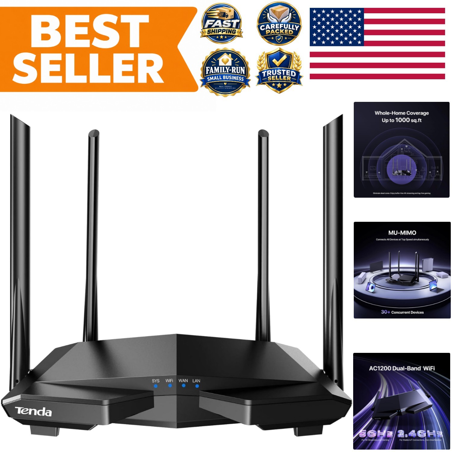 Powerful AC1200 Dual-Band Router with Smart Management & Security Features
