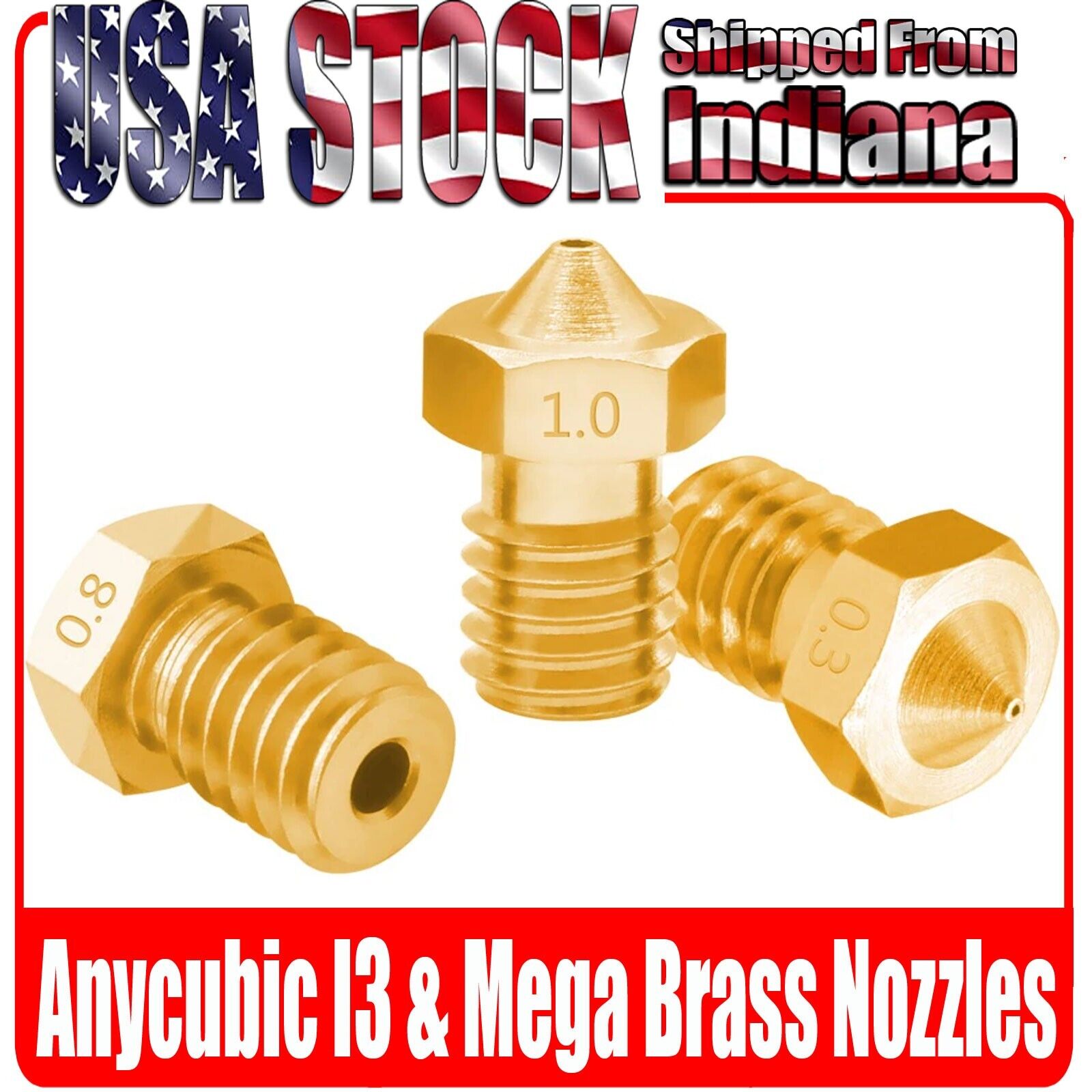 10x Brass Nozzles Hotend, Anycubic  Mega Pro, Anycubic Mega-zero, Mega S, 1.75mm