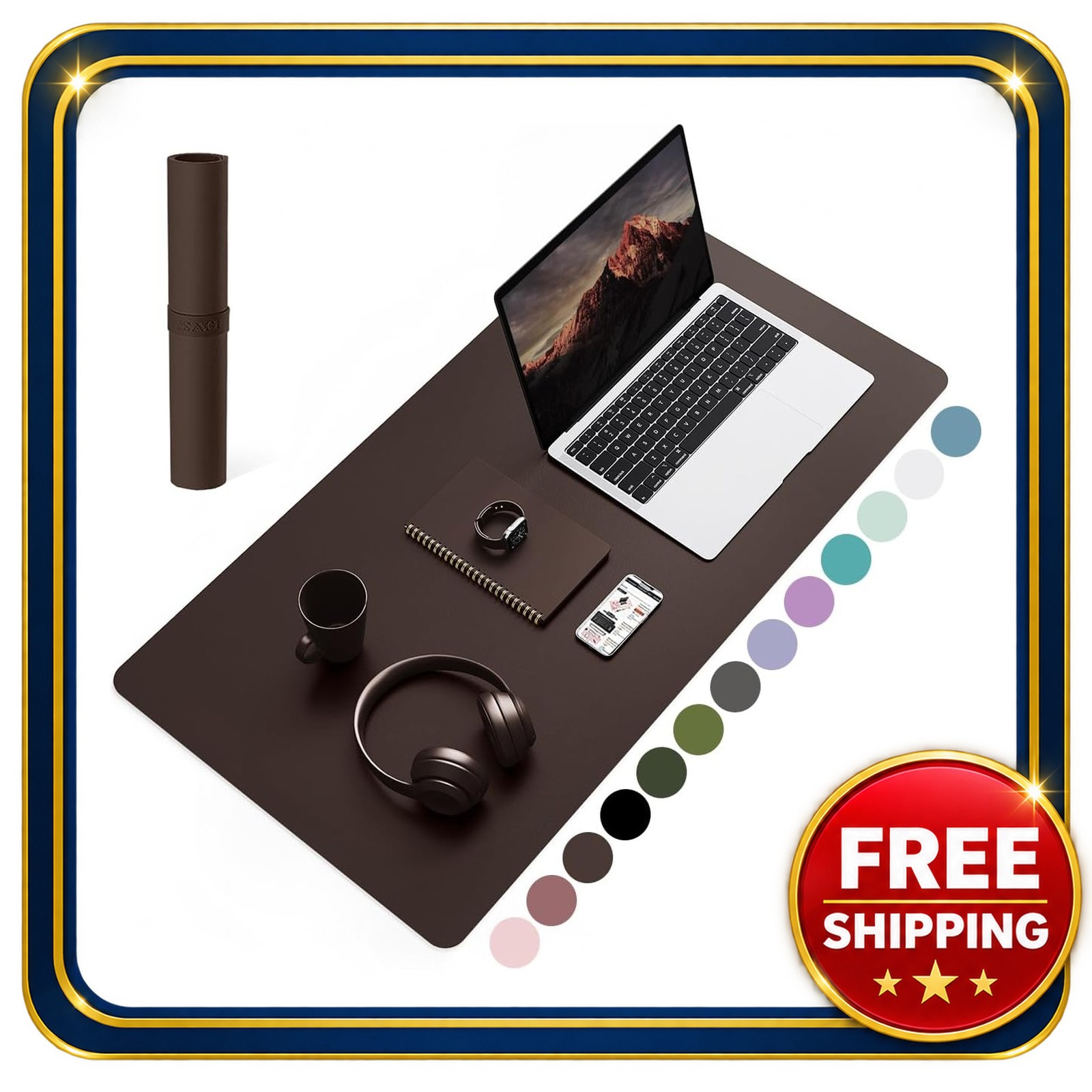 Desk Pad PVC Leather 31.5x15.7 Inch Waterproof Non-Slip Surface