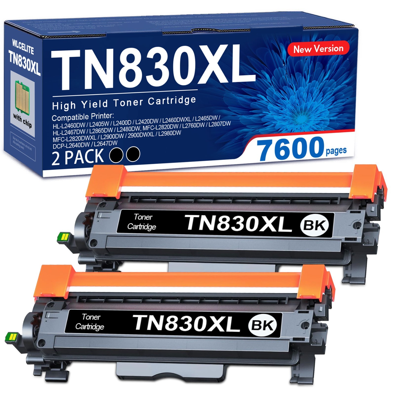 2PK TN830XL Toner Cartridge for Brother TN830 XL DCP-L2647DW HL-L2405W L2460DW