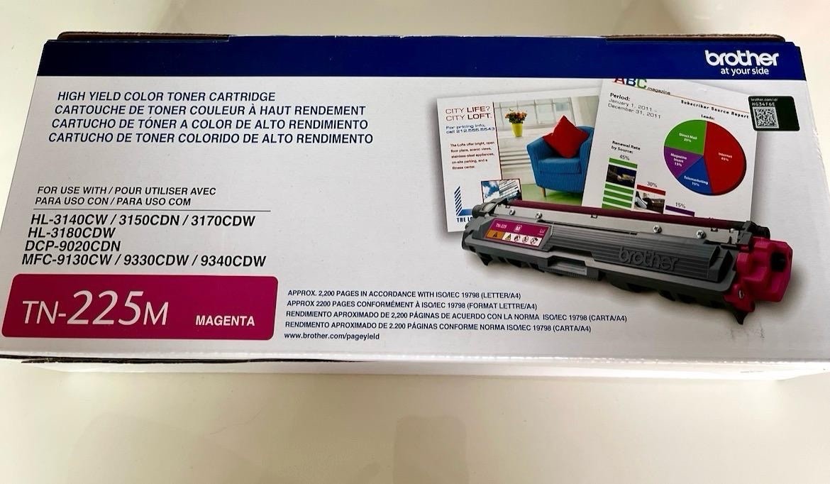 Genuine Brother TN-225M Magenta High Yield Toner Cartridge OEM TN225M 2200 Pages