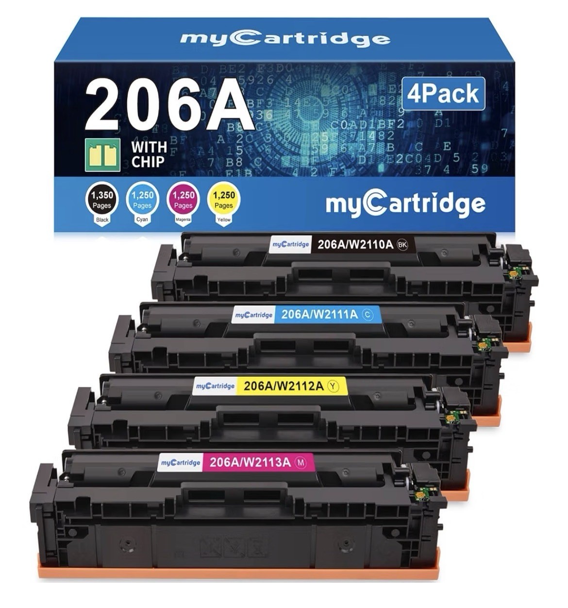 myCartridge 206A Compatible Toner 4-Pack w/ Chip for HP W2110A-13A CMYK
