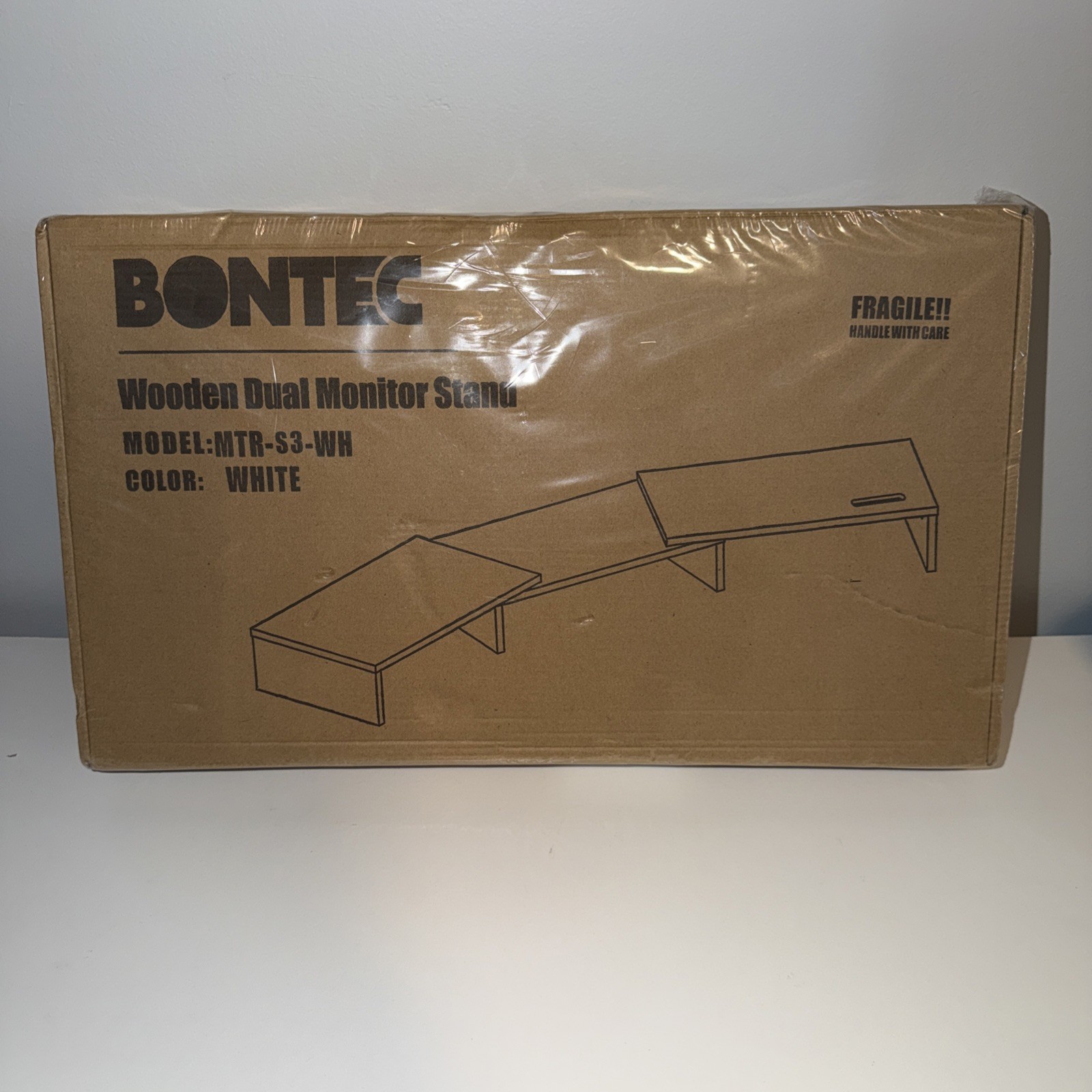 BONTEC Dual Monitor Stand Riser - MTR-S3 wooden white desktop