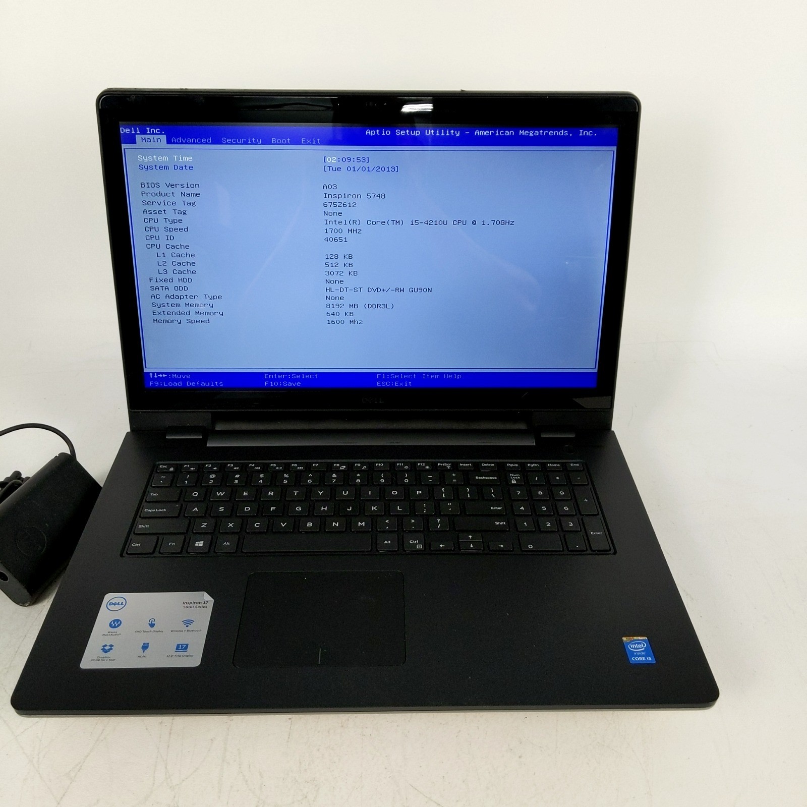 Dell Inspiron 17 5000 Series 17" Laptop No HDD w/ Charger Grade C Working