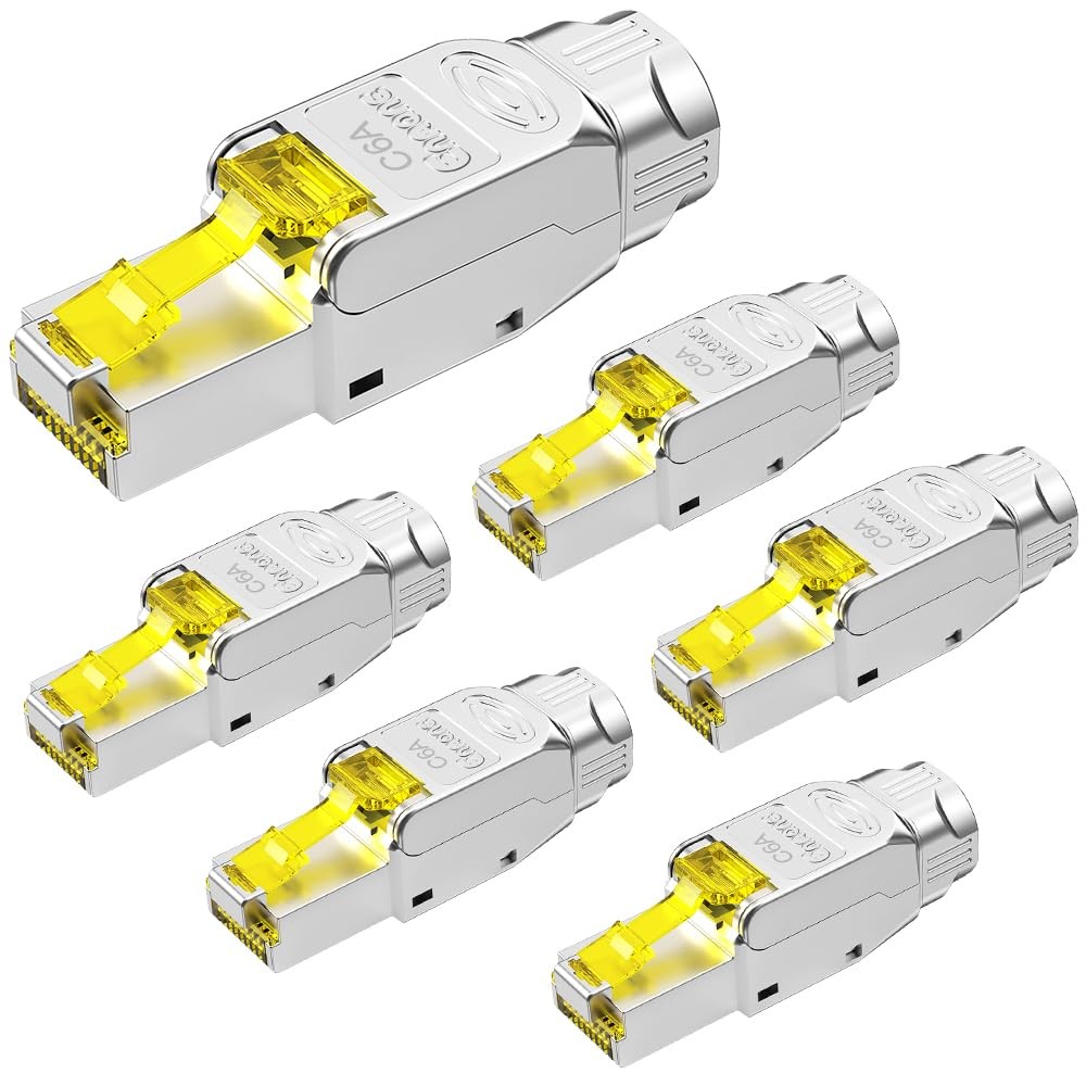 6Pcs CAT6A RJ45 Connector Tool-Free Shielded Toolless For 23-26 AWG Cable