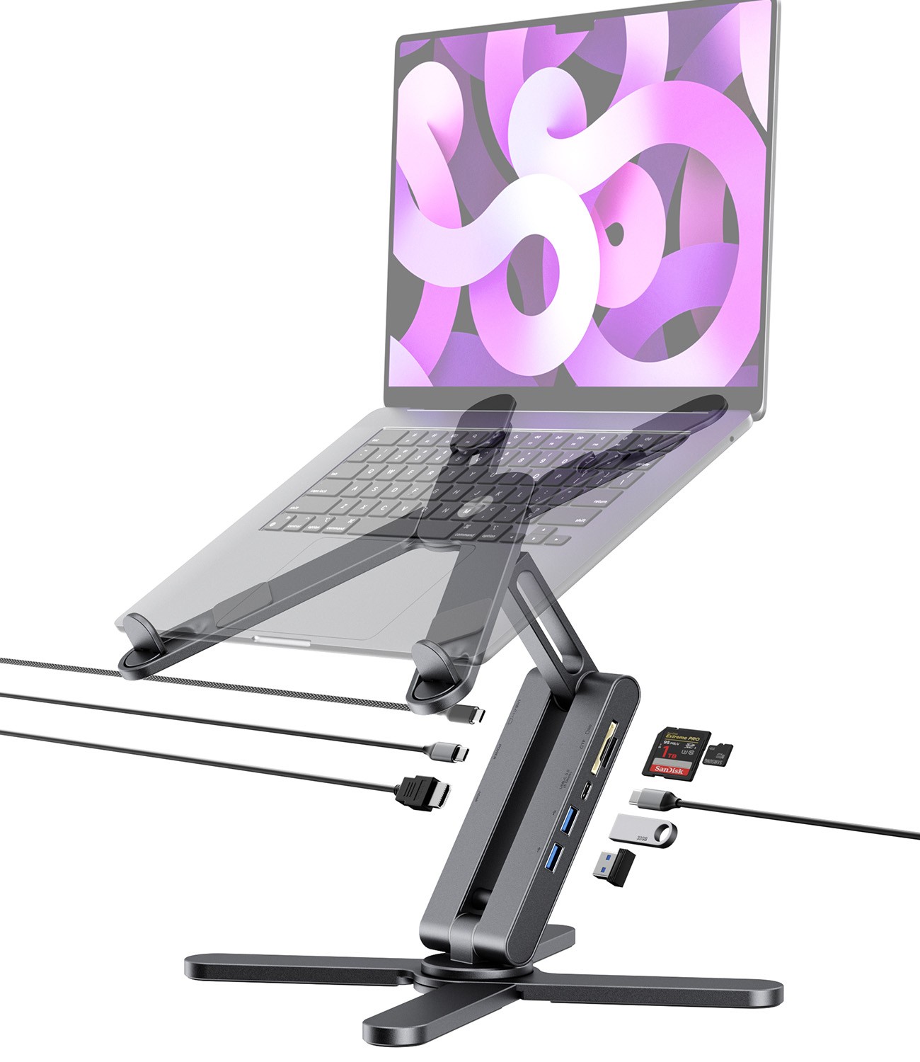 Portable Stand Aluminum Alloy Multi-interface Bracket for Within 16inches Laptop