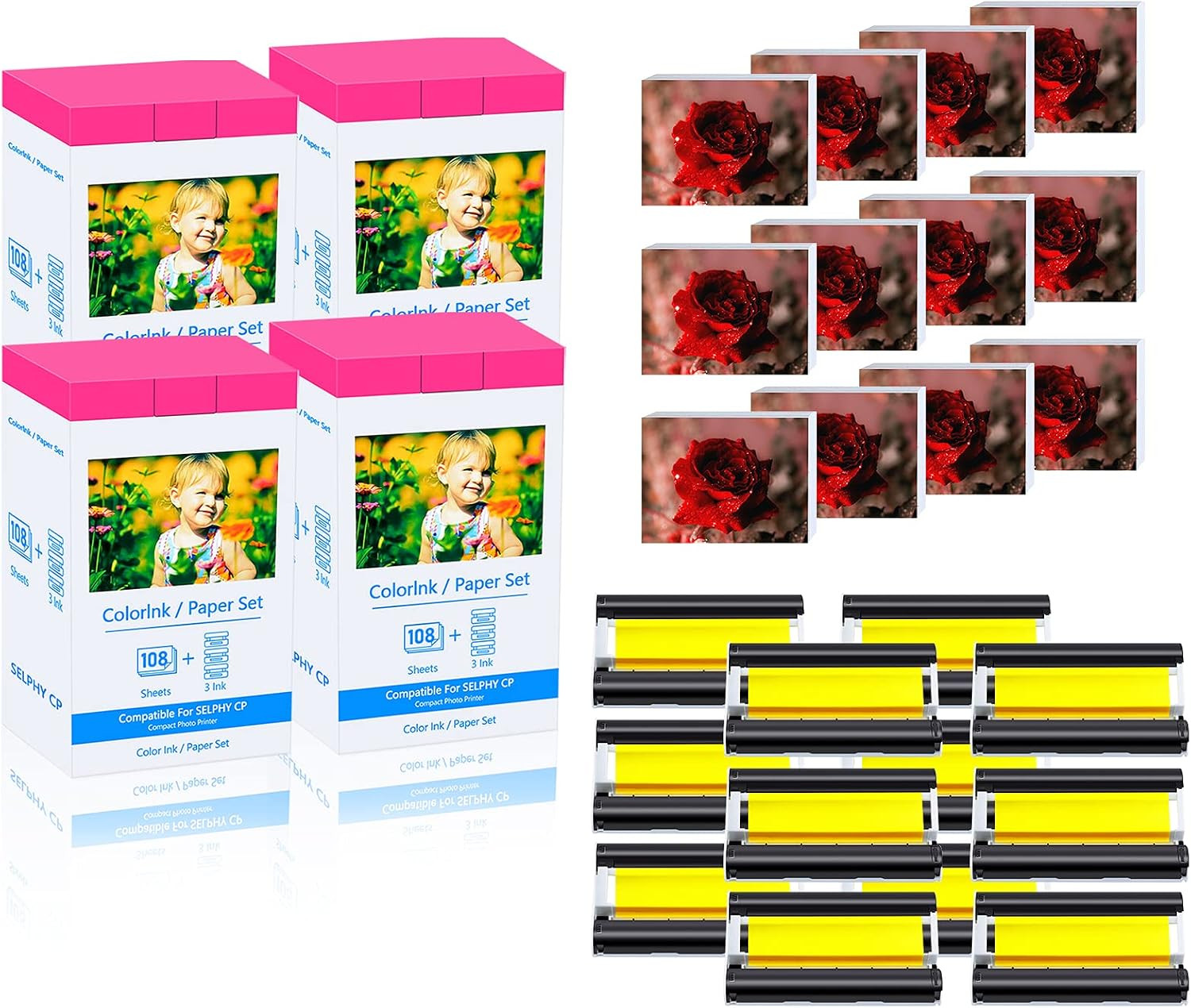 GREENCYCLE KP-108IN Color Ink Paper Set 432 Sheets 4PK for Canon CP1200 CP900