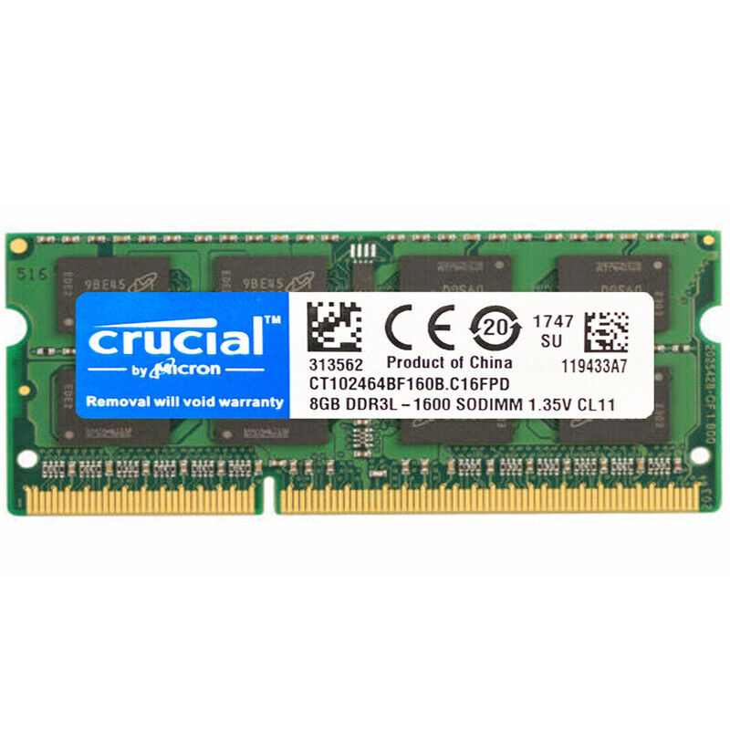 CRUCIAL 8GB DDR3L 1600 PC3-12800 Laptop SODIMM 204-Pin Memory RAM DDR3L 1x 8G