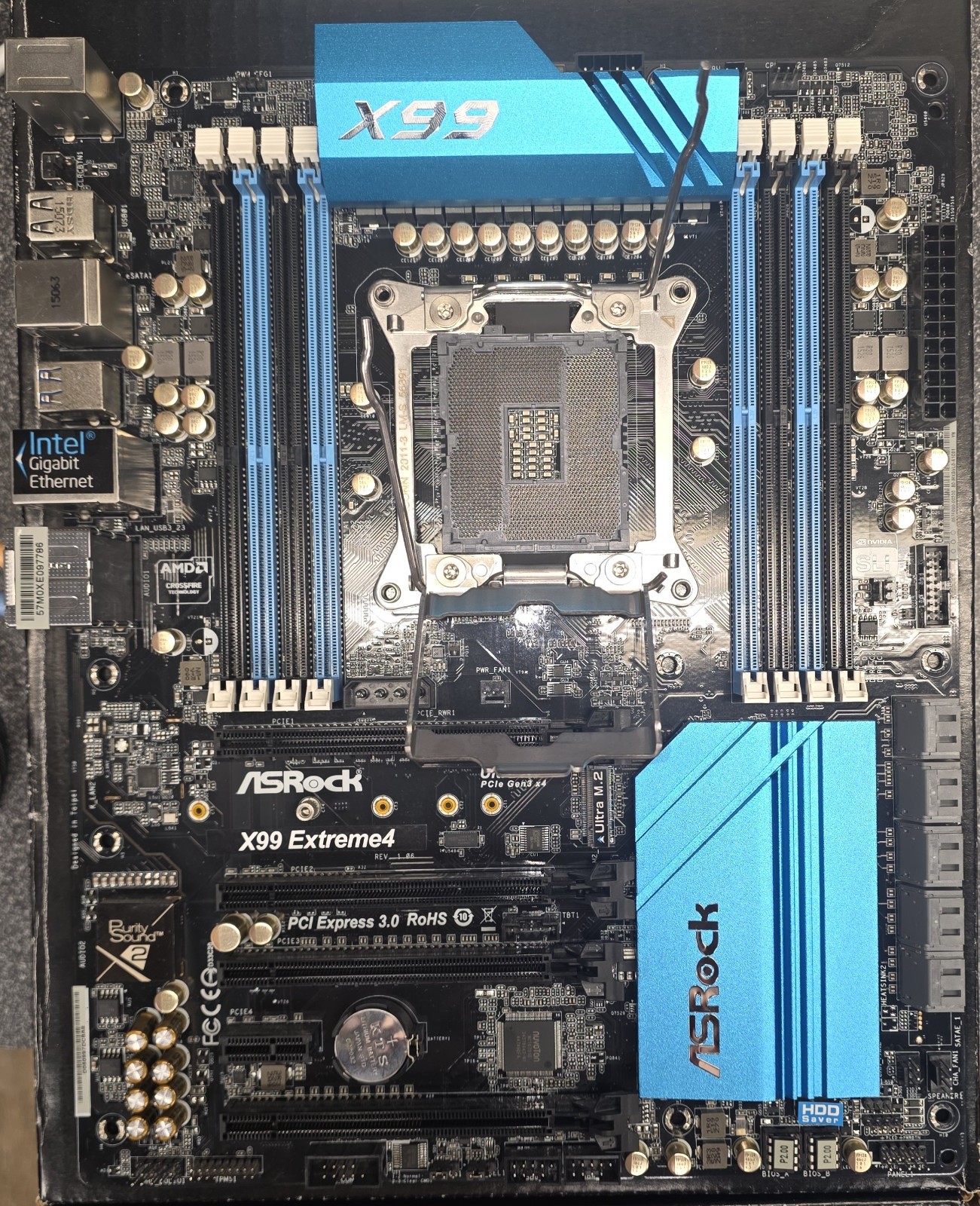 Asrock X99 Extreme4 Motherboard W/ Custom I/O Cover*For Parts Can't Get To Post*