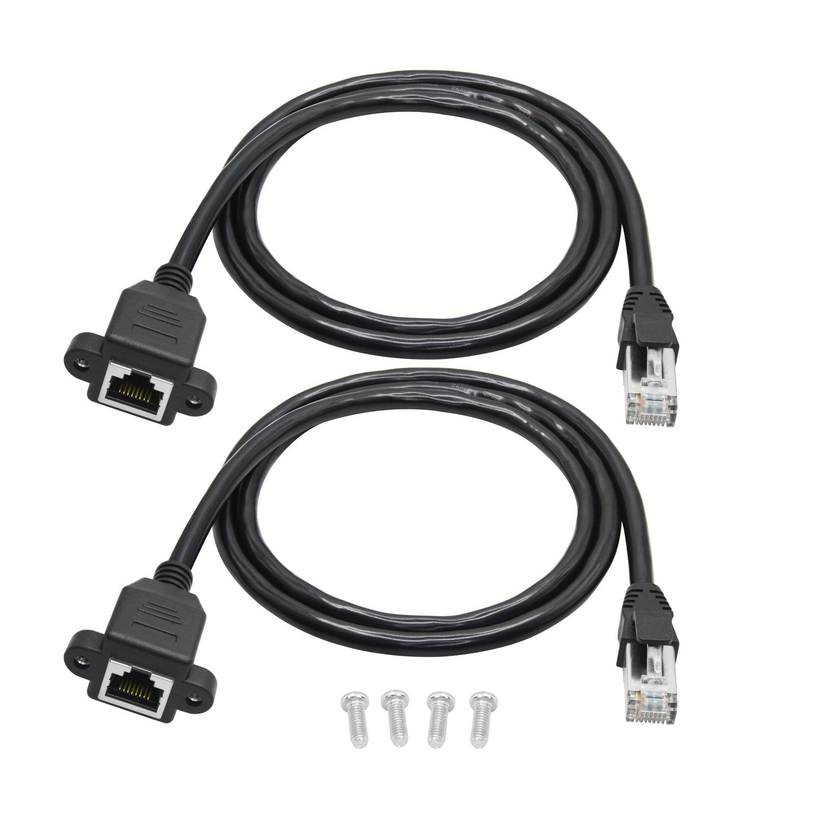 2Pcs Cat6 Ethernet Extension Cable 2FT, RJ45 Panel Installation Adapter
