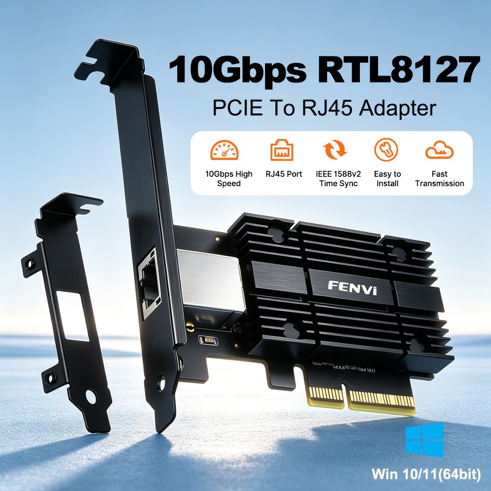 RTL8127 PCI-E 10G RJ45 Network Card 10Gbps LAN Adapter for Desktop Gaming PC NAS