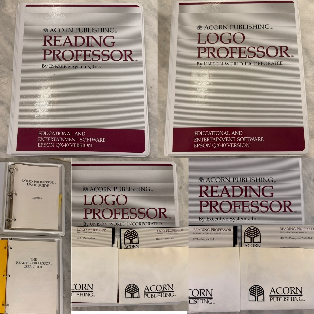 RARE VTG ACORN PUBLISHING LOGO & READING PROFESSOR USER GUIDE+DISKS -EPSON QX-10