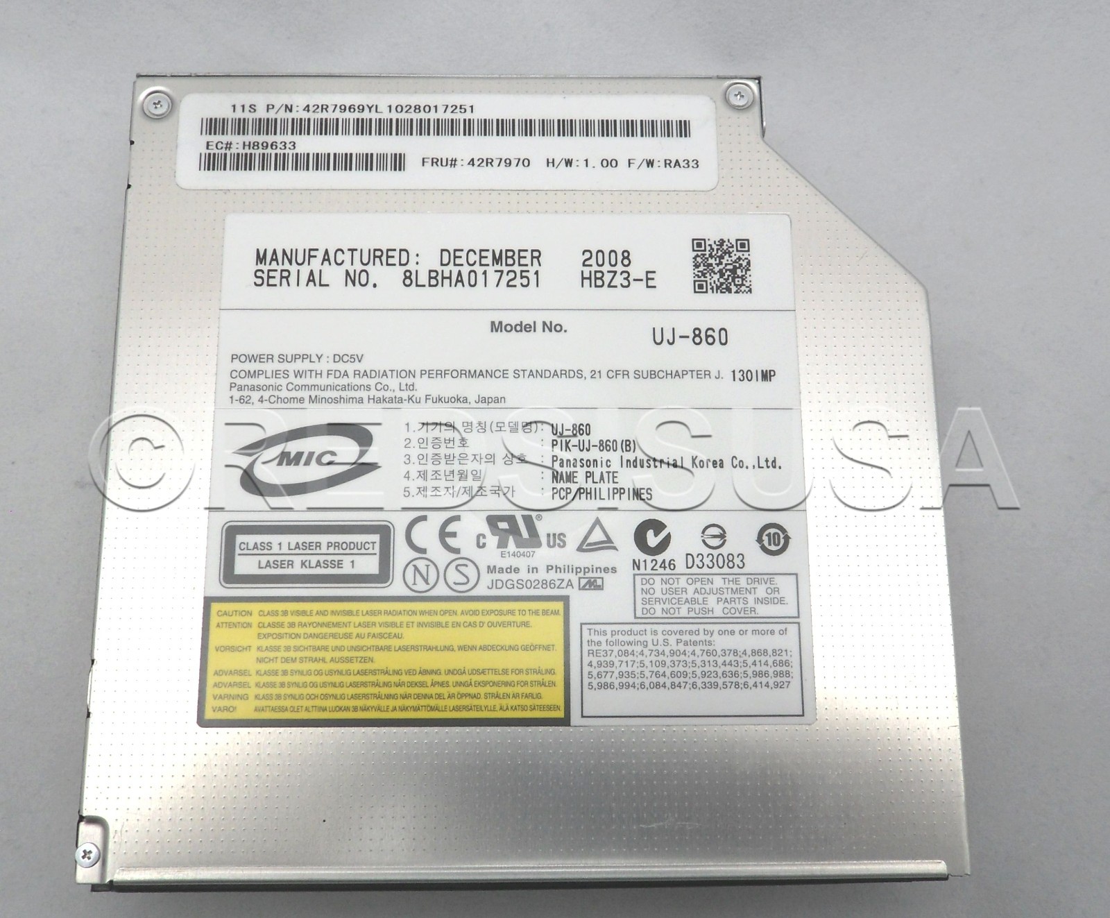 Genuine IBM Slimline CDRW DVDRW 42R7969YL IDE UJ-860 DVD CD Burner 42R7970