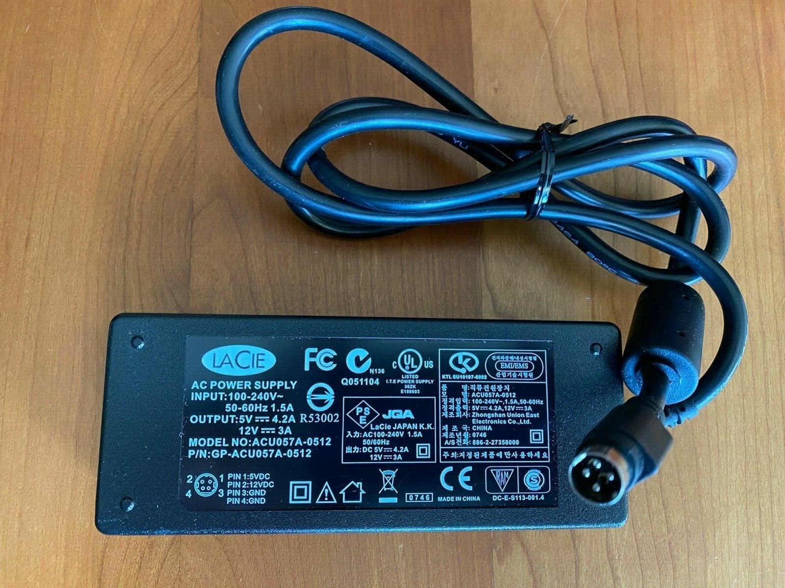 Genuine 4-Pin LACIE ACU057A-0512 Hard Drive AC DC Adapter Power Charger Supply