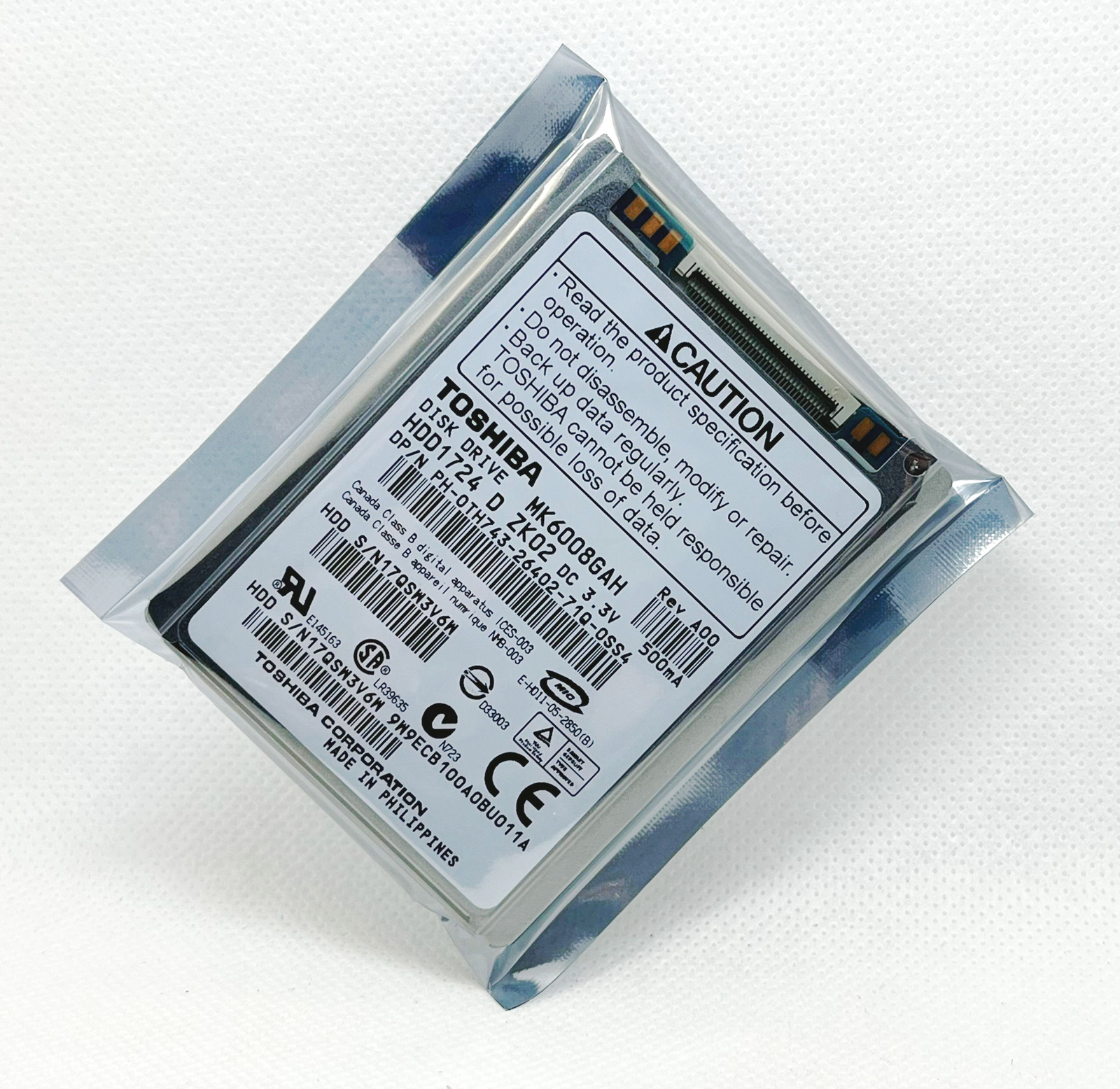 Toshiba 60GB MK6008GAH 1.8" CE hard drive for notebook/ IPOD/ Video camera.