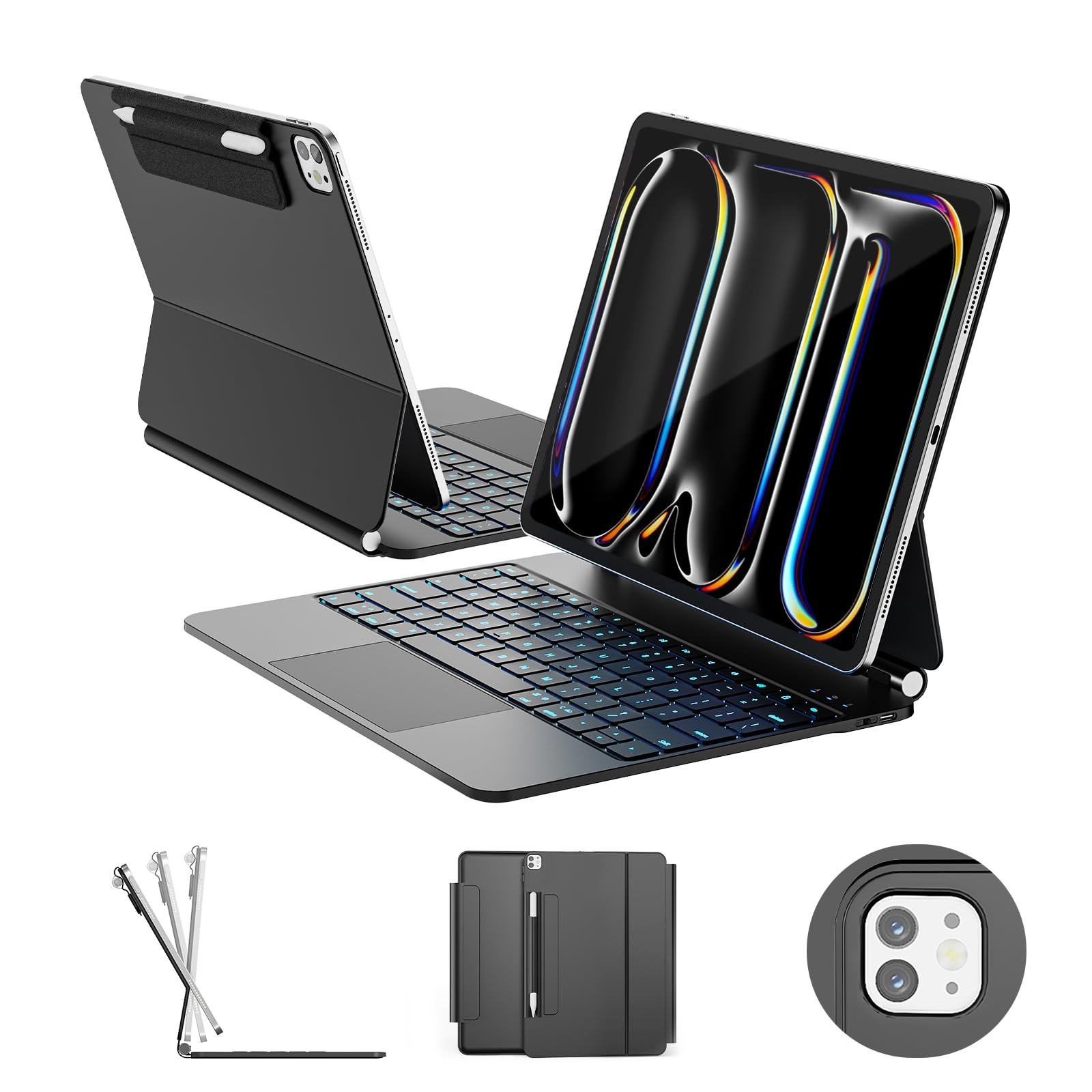 RAYMCRAFT iPad Pro 13 Keyboard Case M5 M4 Backlit Trackpad Black