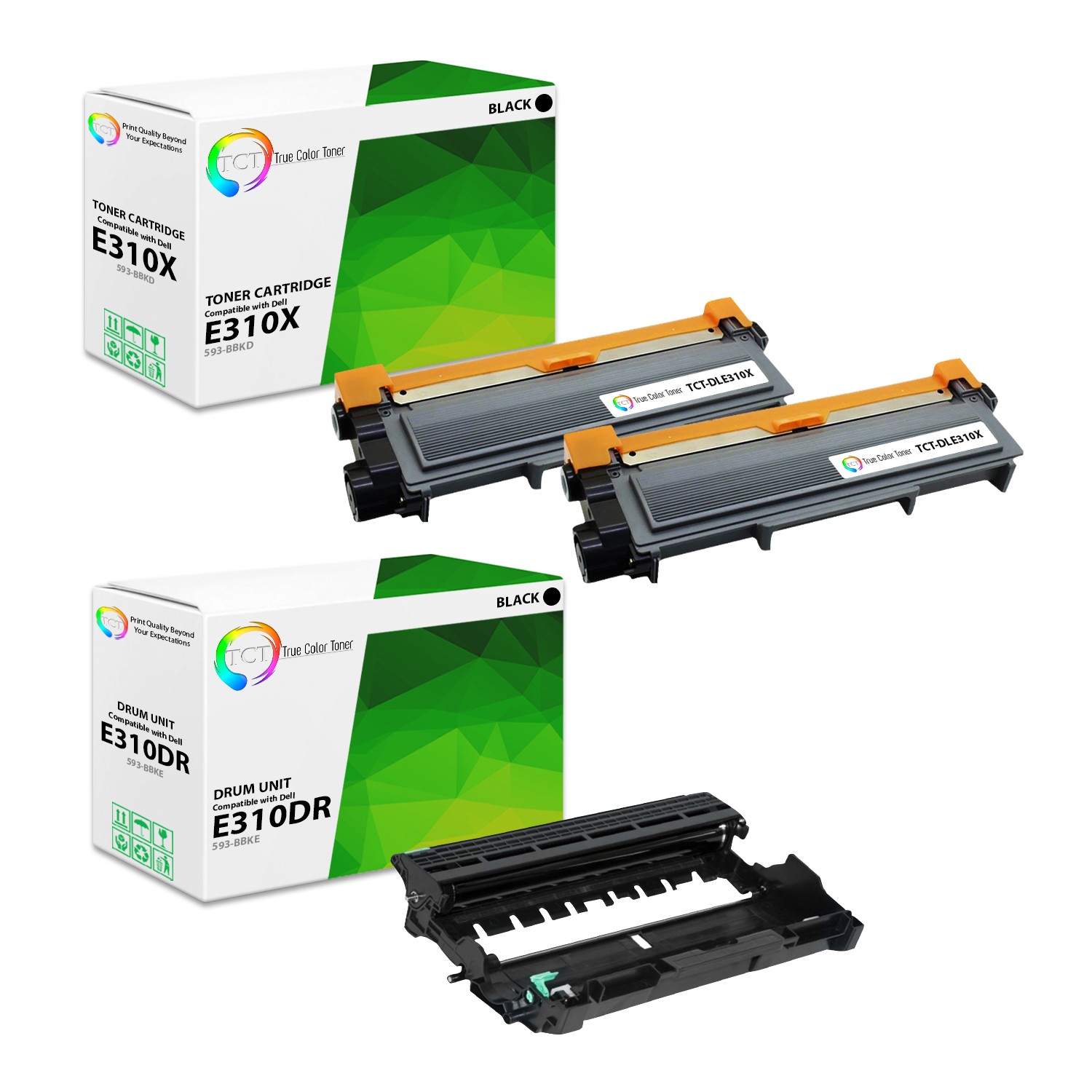 TCT For Dell E310dw E514dw E515dn E515dw 2 Black Toner Cartridge and Drum Unit
