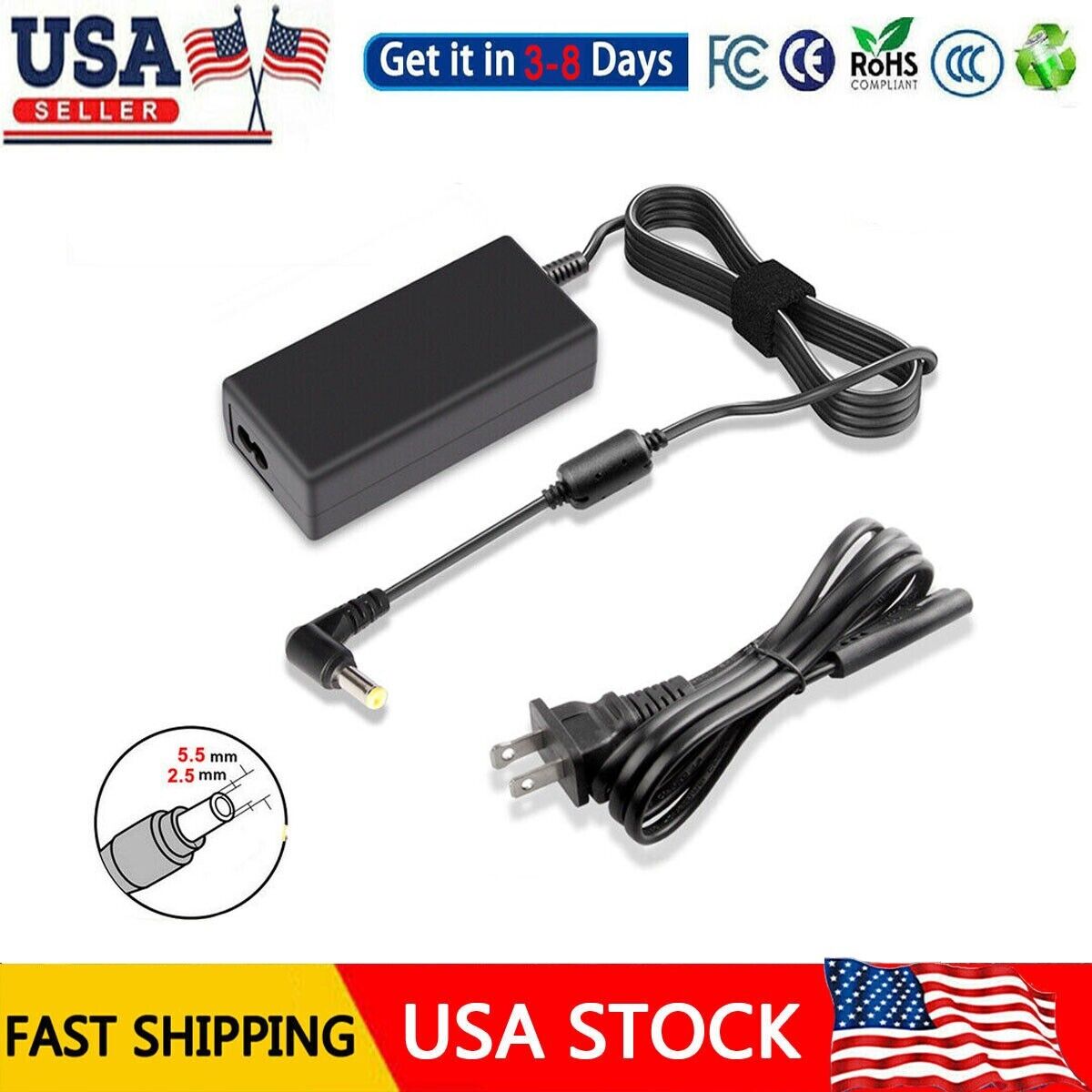 19V 3.42A 65W AC Adapter Charger For Toshiba Laptop Power Supply Cord Cable