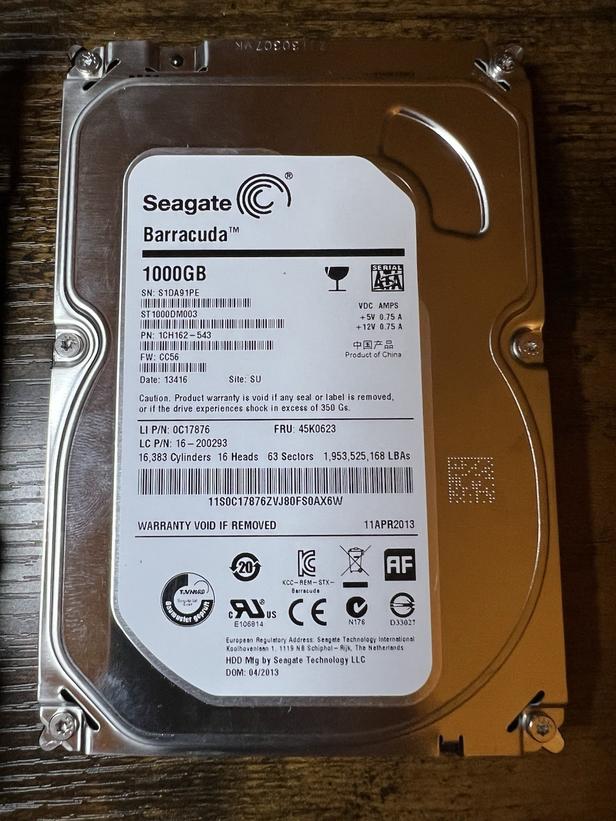 SEAGATE ST1000DM003 1CH162-306 1TB 7.2K RPM 64MB CACHE 6Gb/s SATA III 3.5" HDD