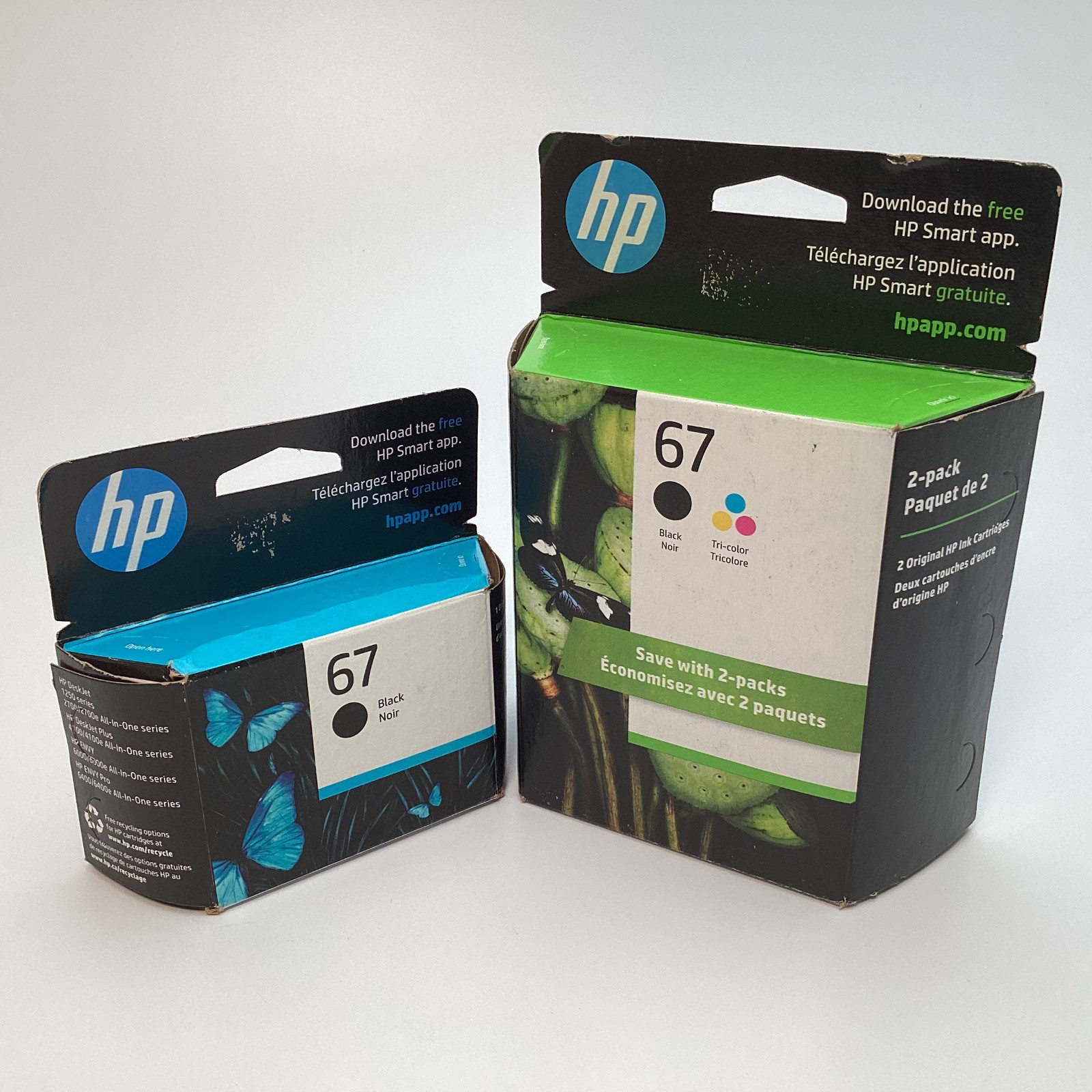 HP 67 Black & Tri-Color Lot of 3 Total Inks - Exp 06 07/2024 - 3YM56AN & 3YP29AN