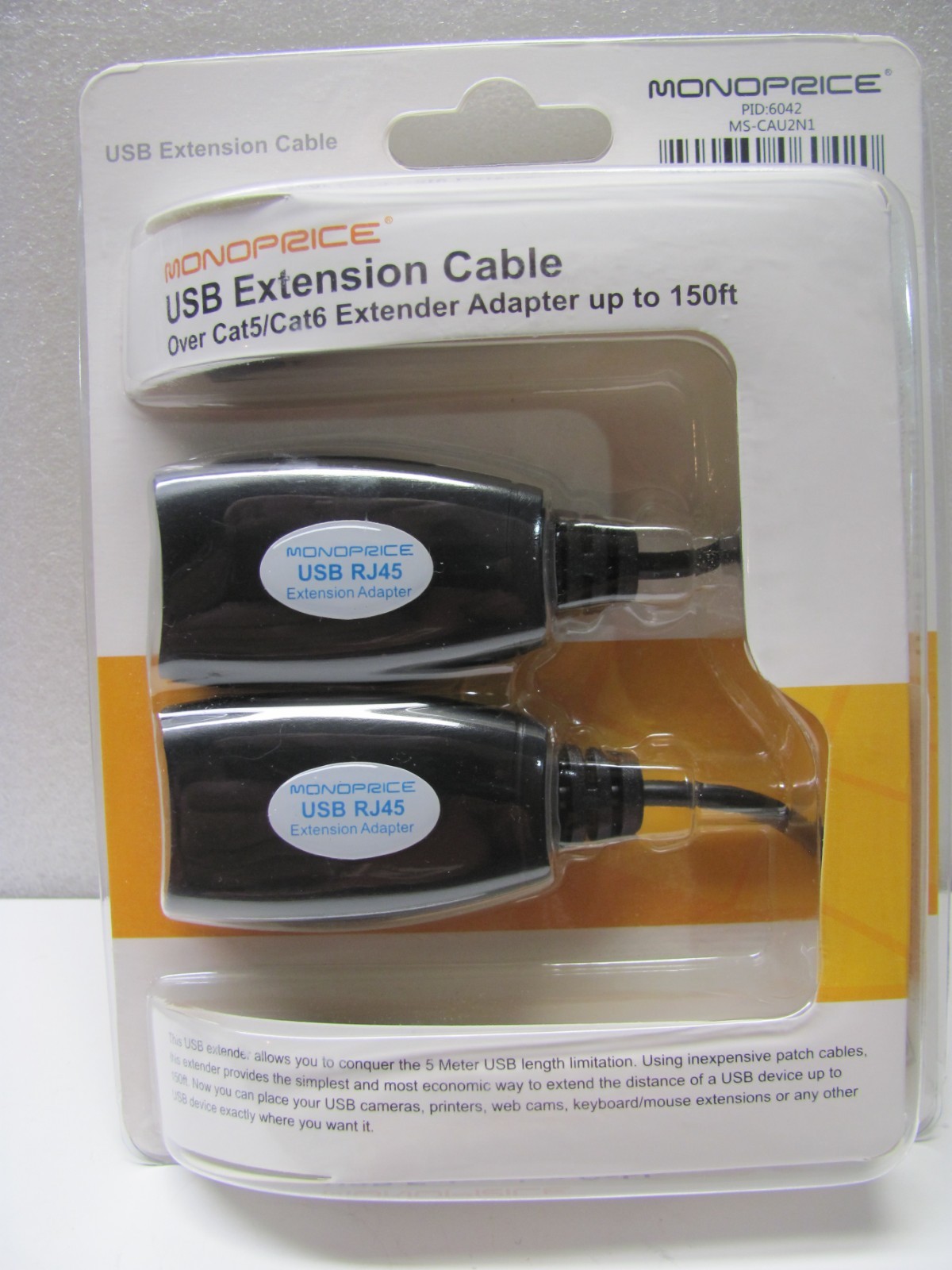 2 New Monoprice USB Extension Cable; Cat 5 & Cat 6 Extender Adapter up to 150 ft