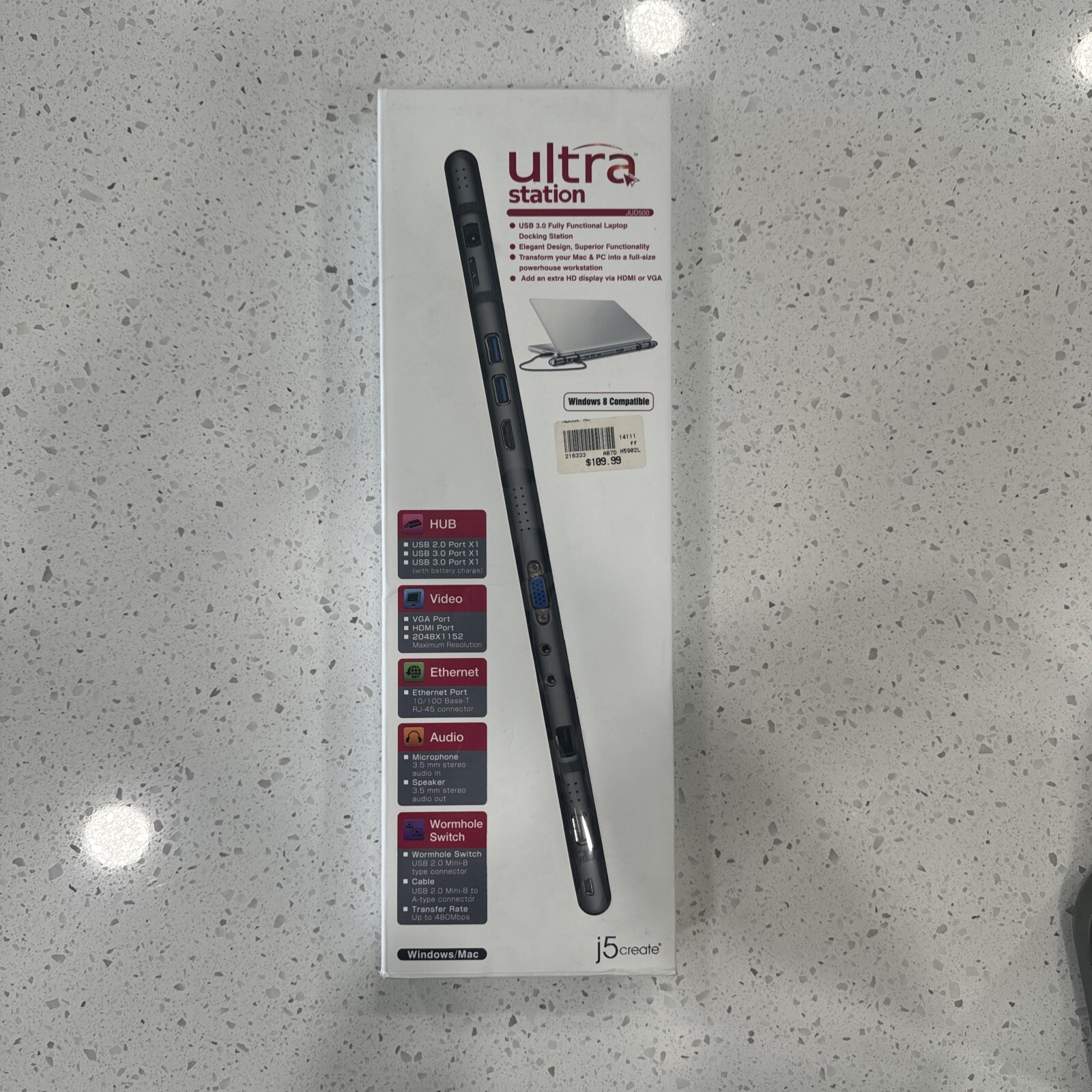 NIB J5Create Ultra Station USB Windows / Mac Laptop Docking Station - NEW