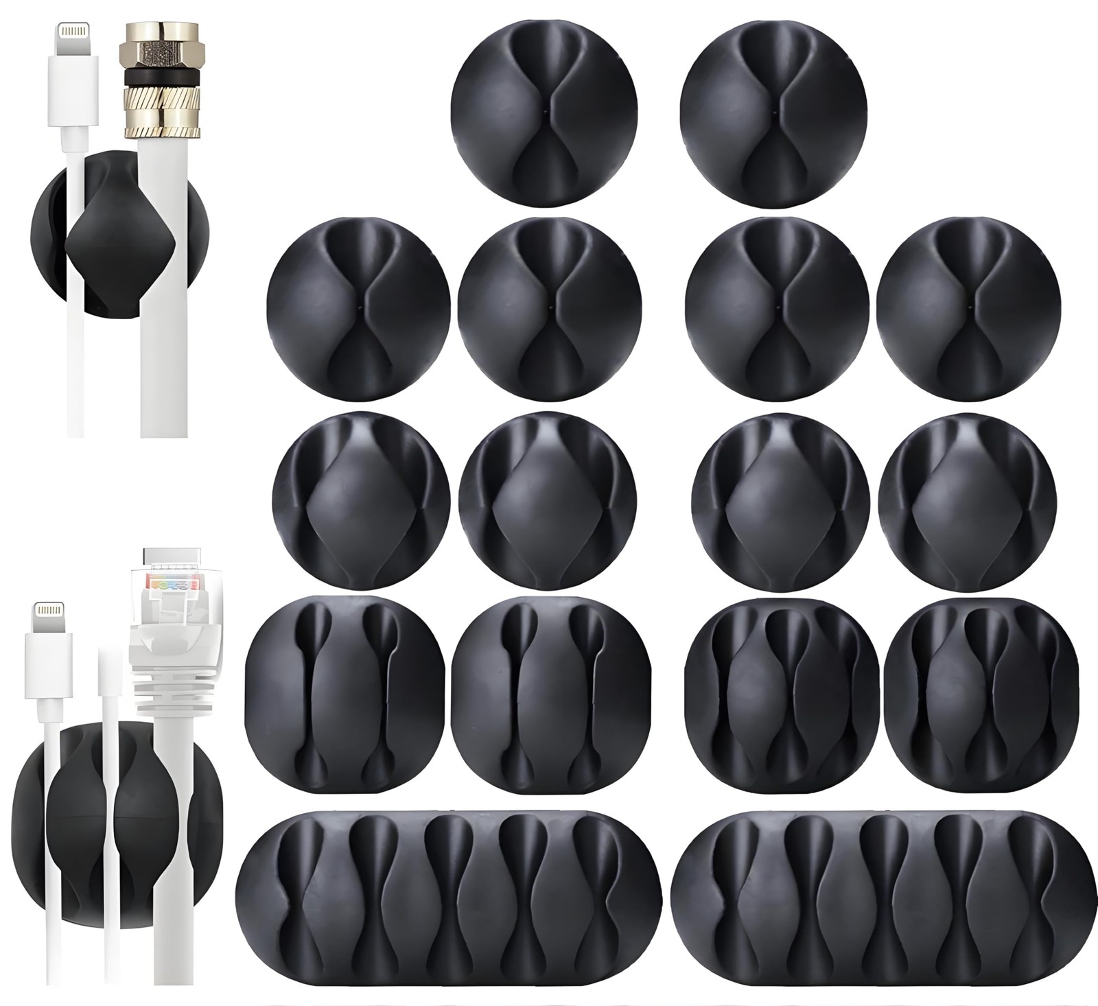 Cable Clips Self Adhesive Cord Holder Organizer Black 16PCS