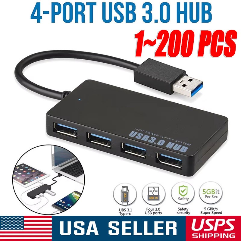 4-Port USB 3.0 Hub 5Gbps Portable Compact PC Mac Laptop Notebook lot Desktop