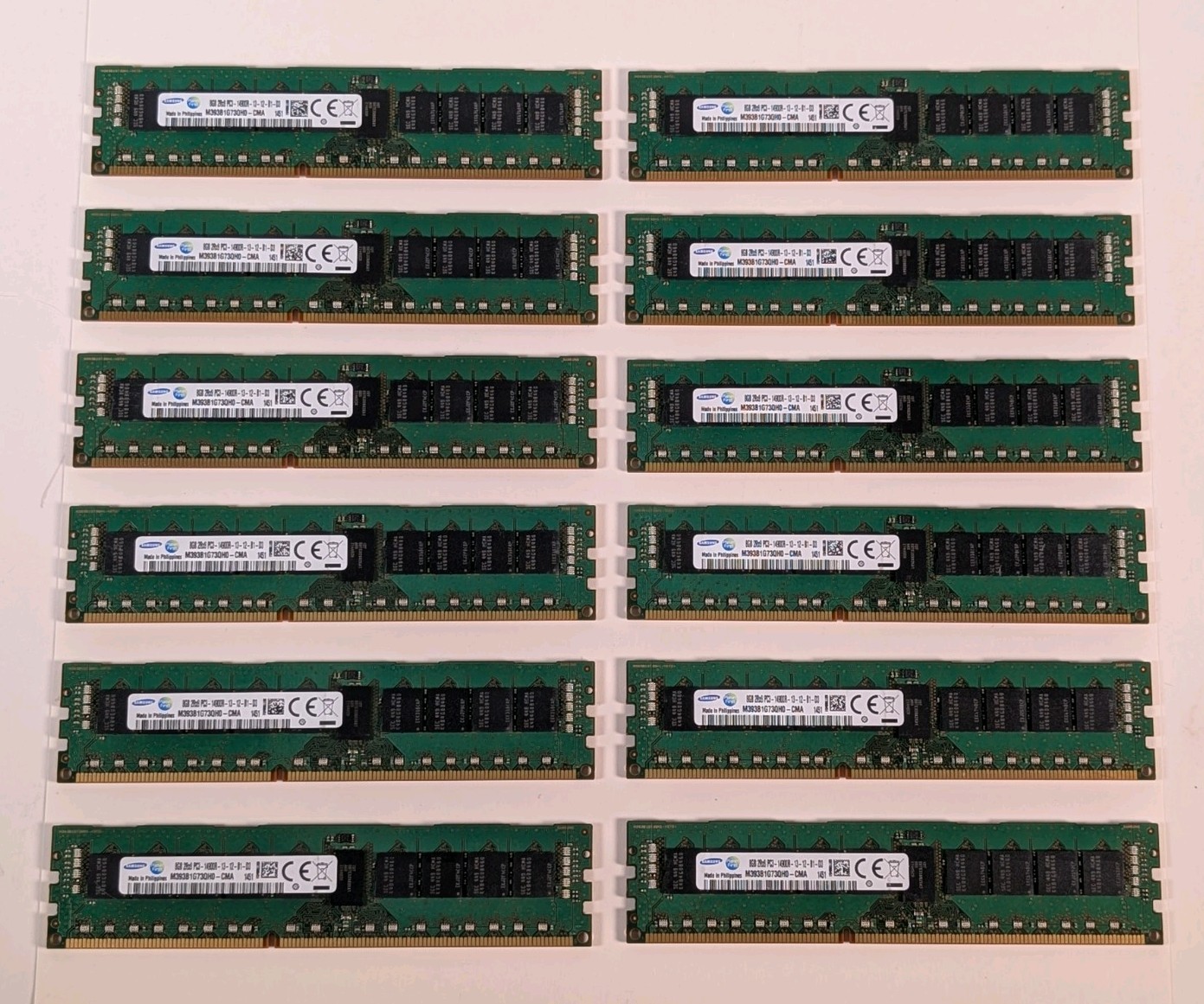 Lot of 12 Samsung 8GB 2Rx8 RAM | PC3-14900R-13-12-B1-D3, M393B1G73QH0-CMA, 1451
