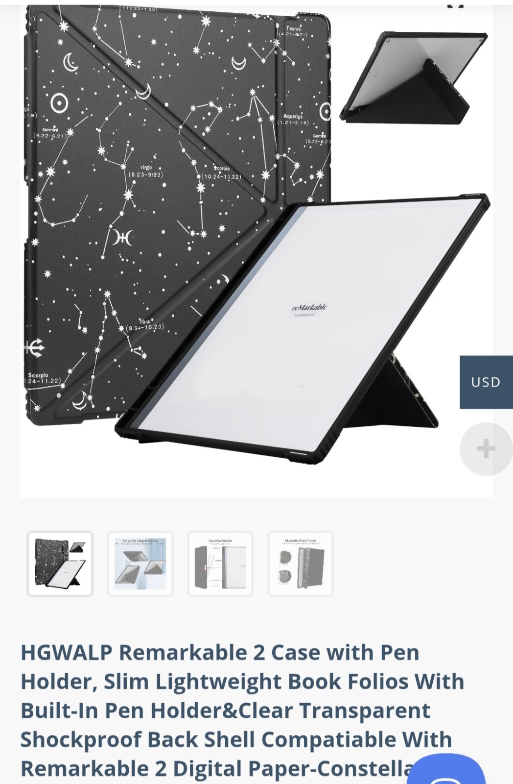 HGWALP ReMarkable 2 Paper Tablet Constellations Case-Magnetic Origami Stand-NIOP