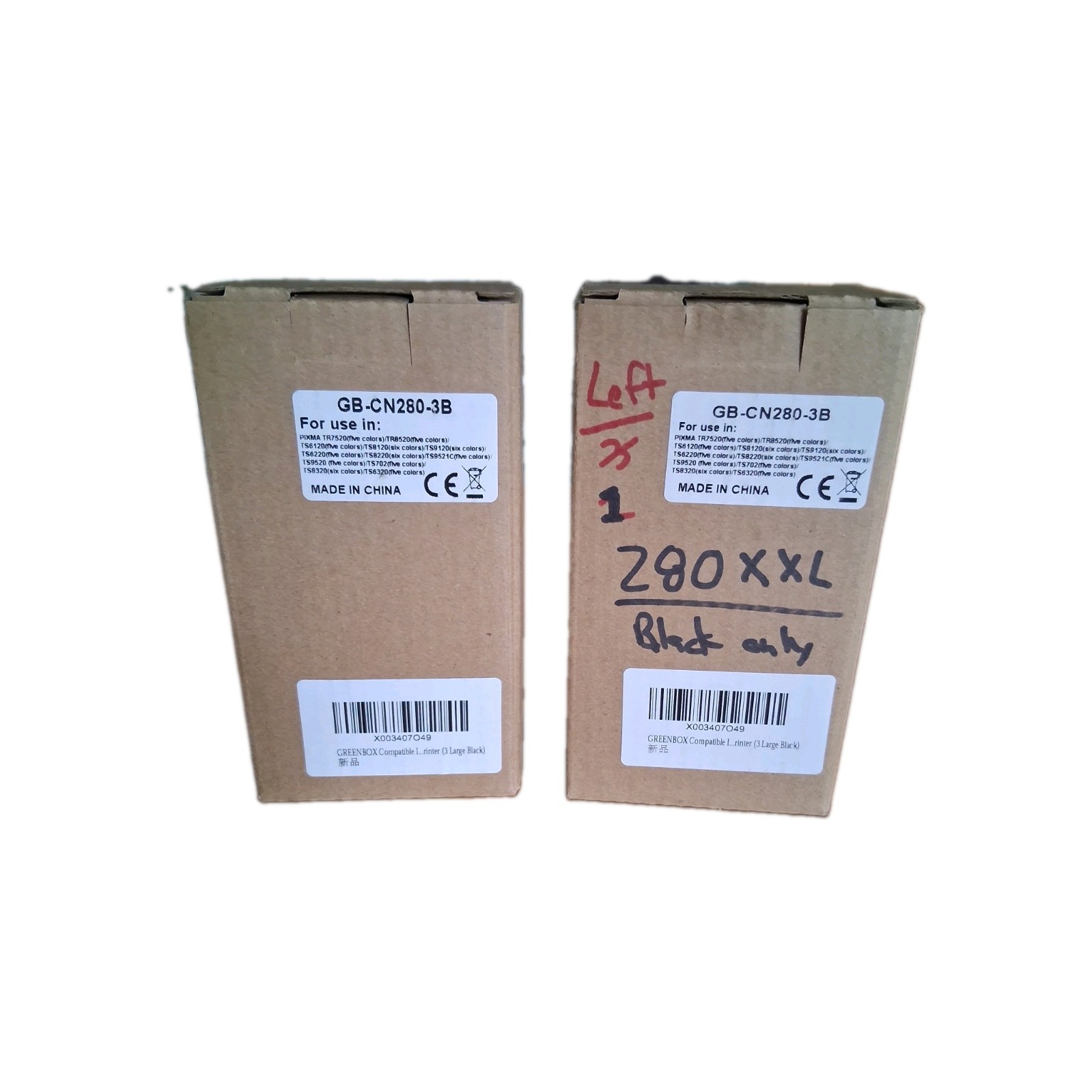NIB Greenbox Blk Printer Ink, 3 Pk Lg Blk & Extra  1 Lg Black Ink From Open Box