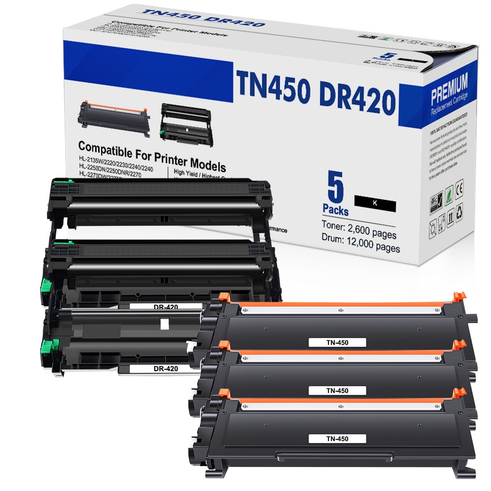 3PK TN450 Toner+2PK DR420 Drum Unit for Brother MFC-7365DN MFC-7460DN MFC-7860DW