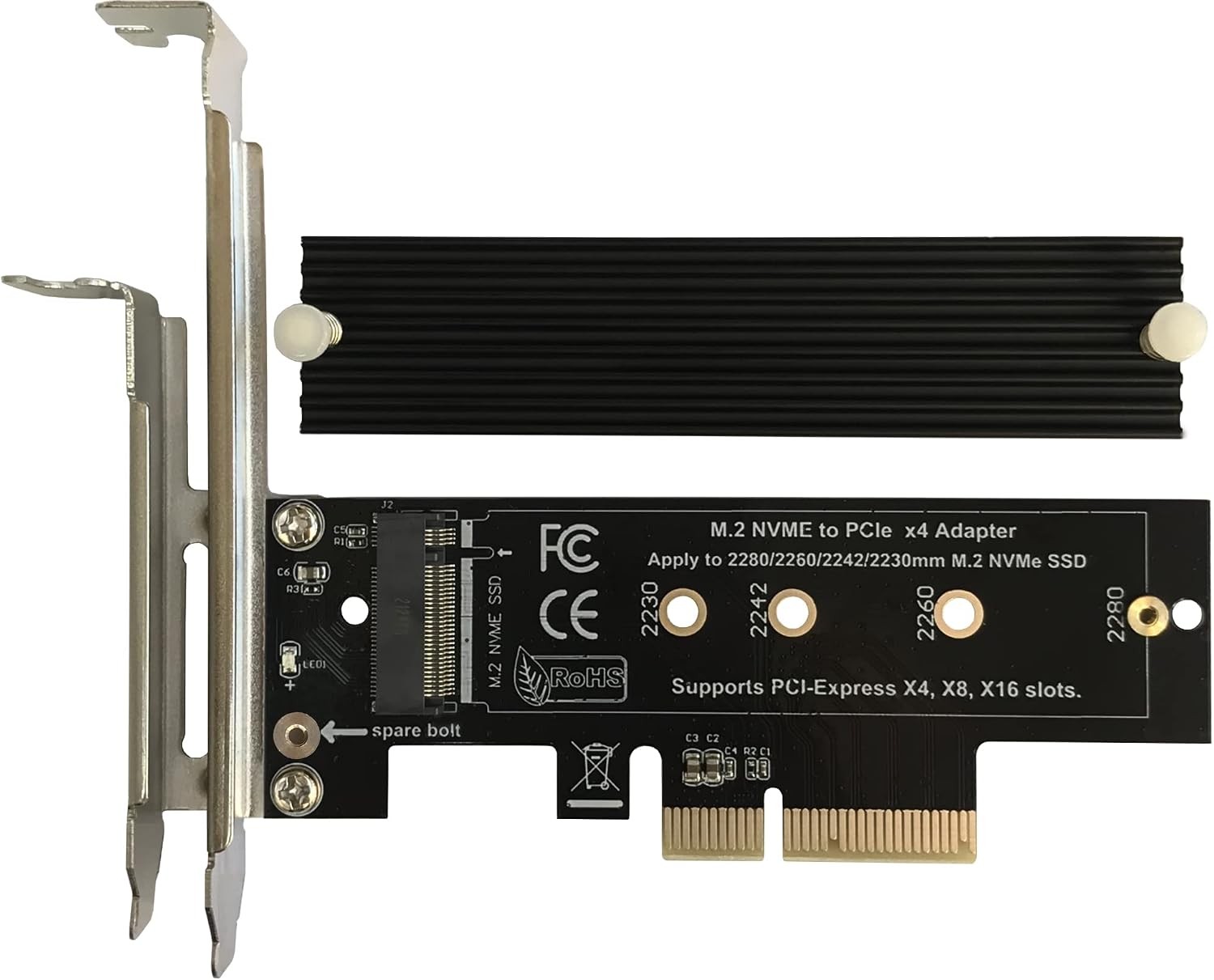 M.2 NVMe to PCIe x4 Adapter Card w Heatsink PCIe 3.0 4.0 SSD Converter