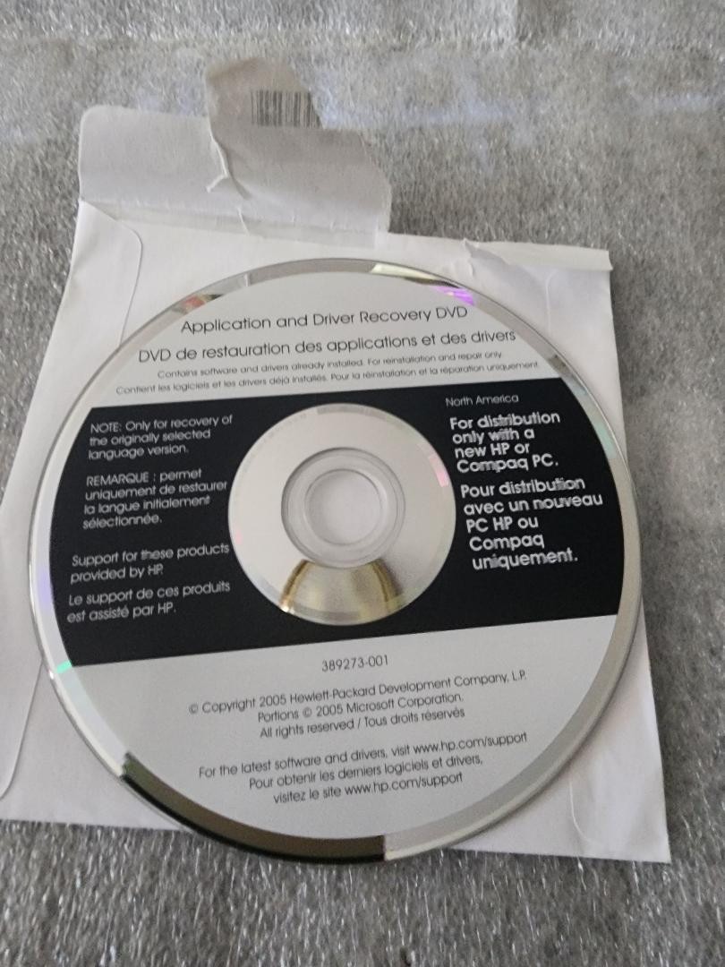 Genuine HP Compaq Application Driver Recovery DVD 2005 Software Disc 389273-001