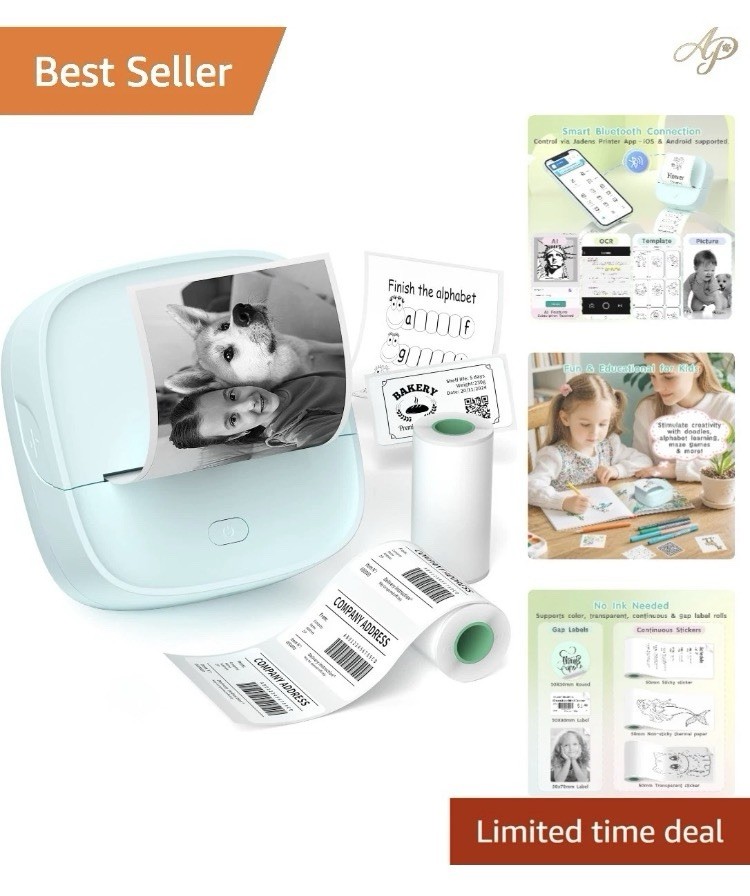 JD-23 Sticker Printer Mini Portable Thermal Printer Print Pod, Inkless Bluetooth