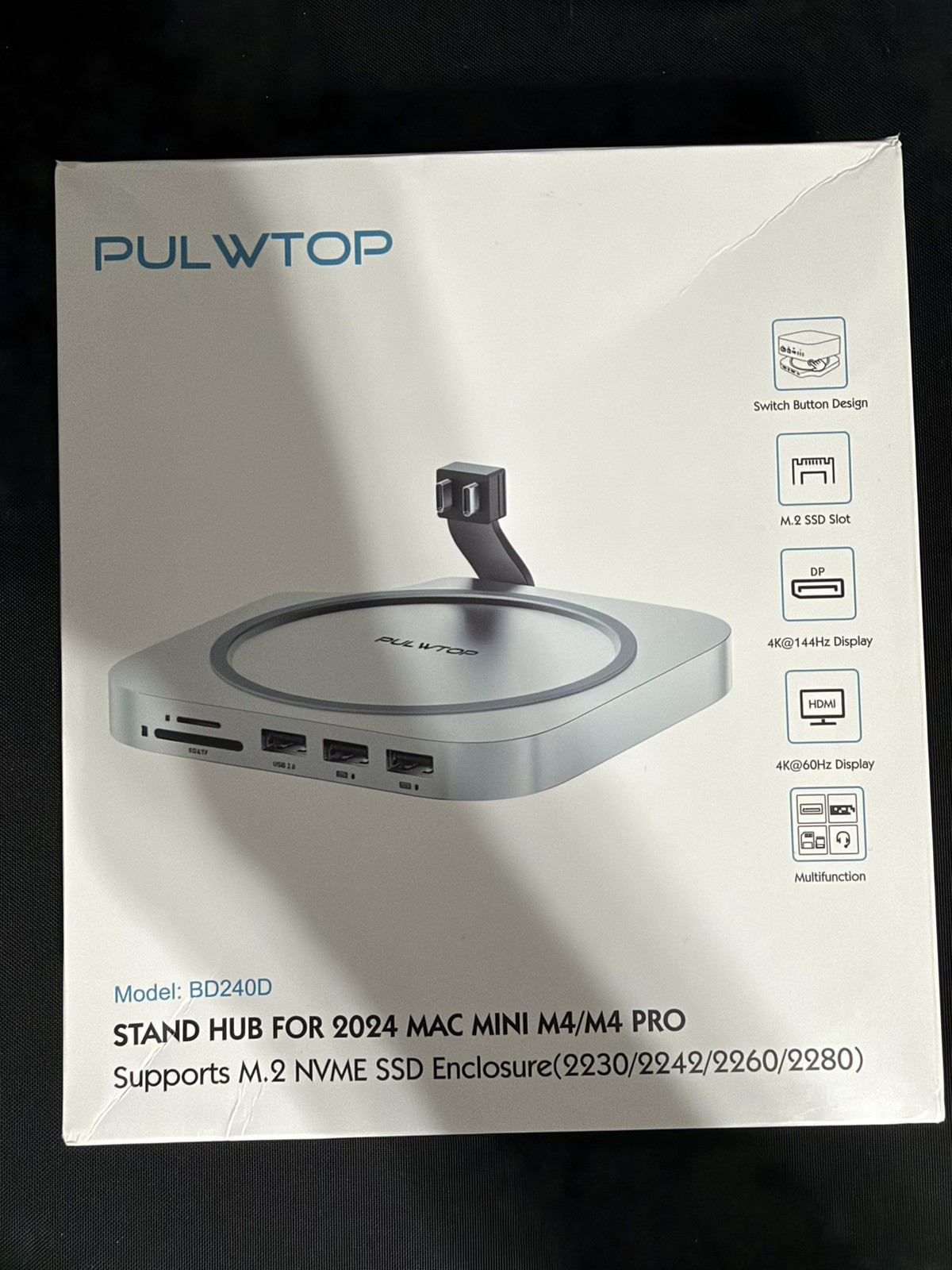 Pulwtop Mac Mini Pro M4 Dock Stand 9in1 SSD enclosure DP 4K 144Hz & HDMI 4K 60Hz