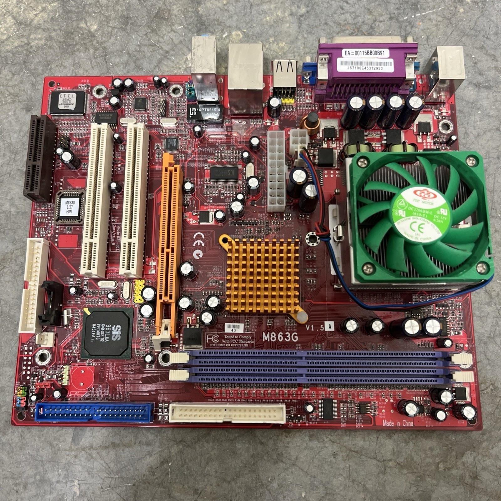PC Chips M863G V1.5A Motherboard with AMD Duron 1600 CPU and Fan/Heatsink - Good