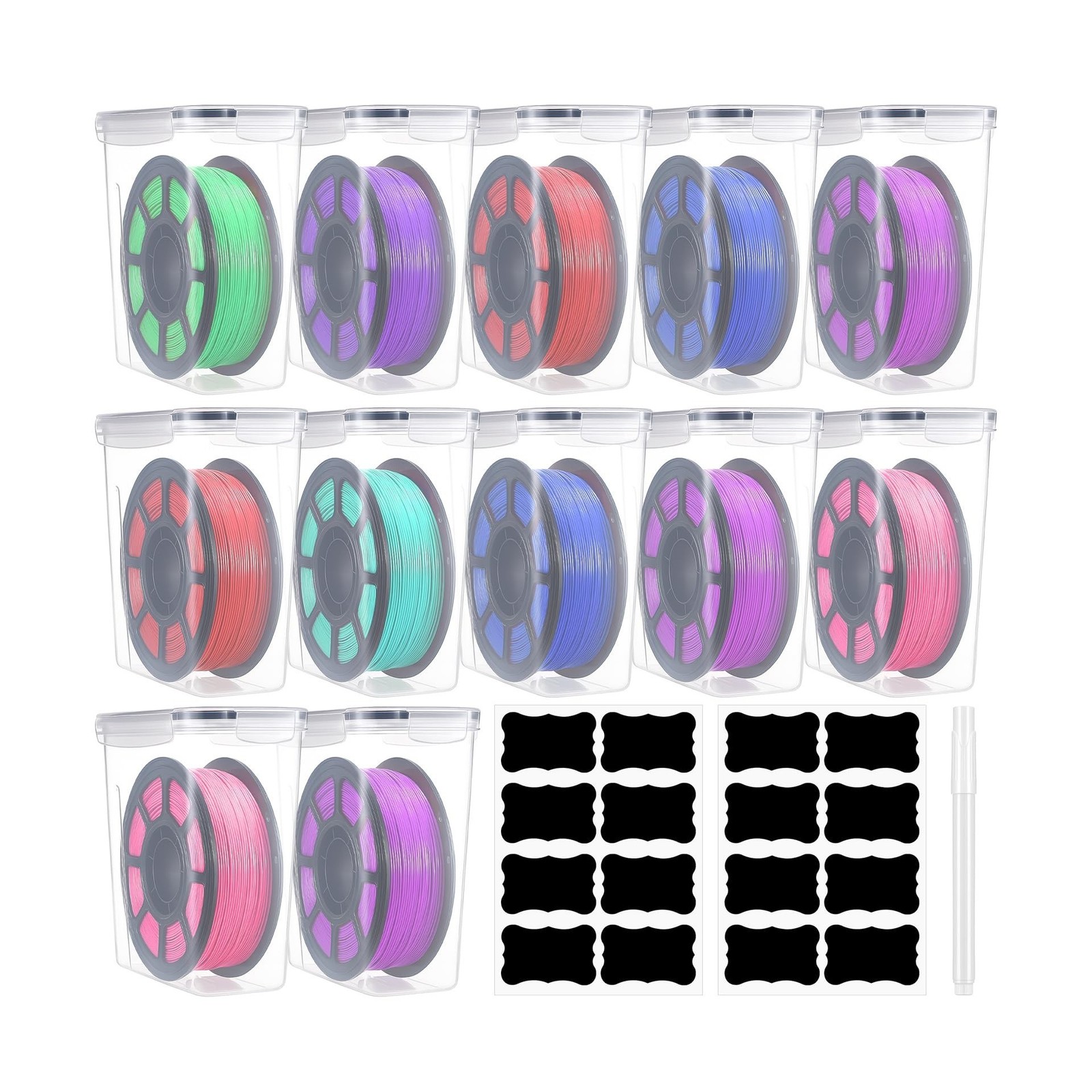 12 Pcs Large Filament Storage Box with Lids 3D Printer Dryer Clear Box Portab...