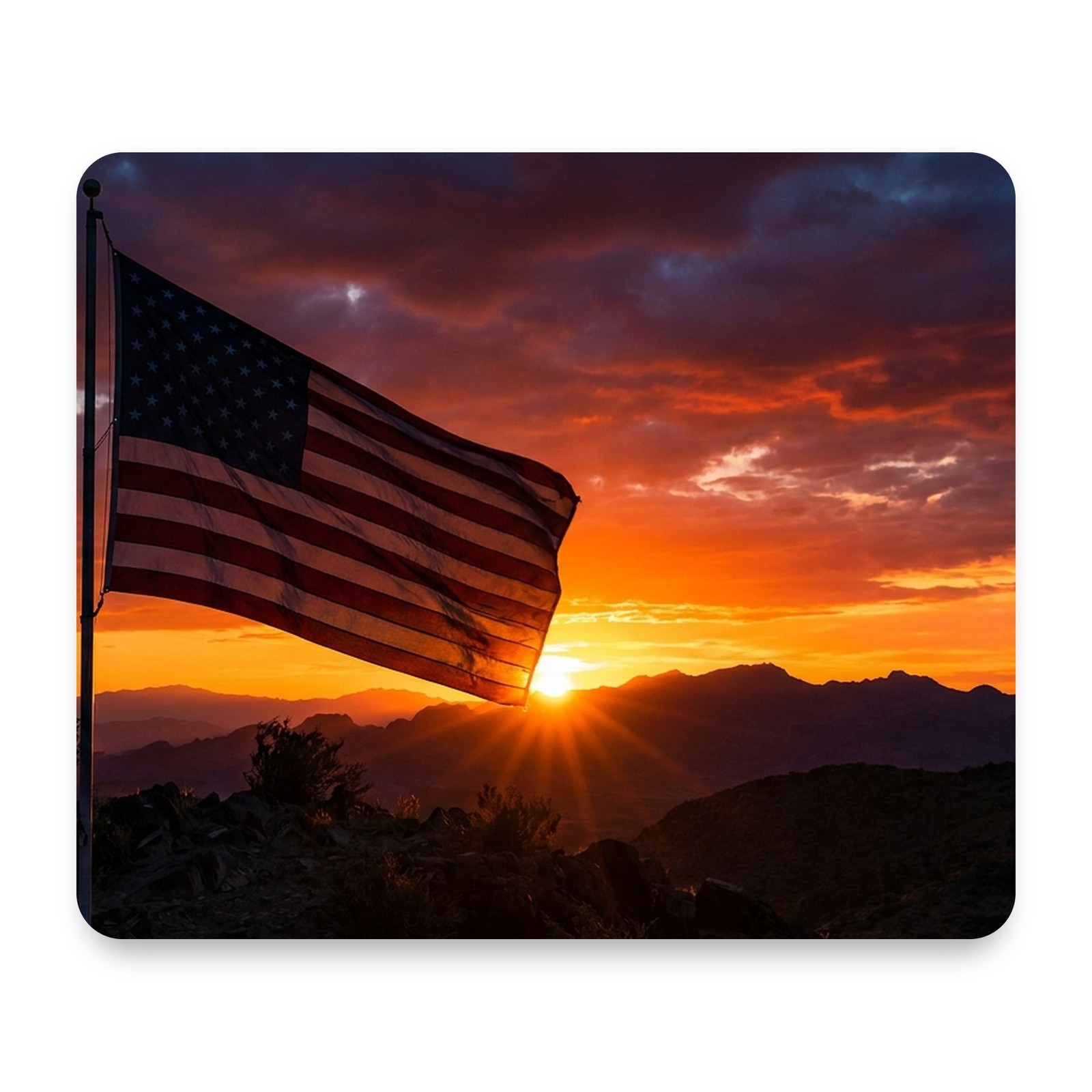 American Flag Sunset Silhouette Mouse Pad 9.25x7.75 Non-Slip Desk Mat