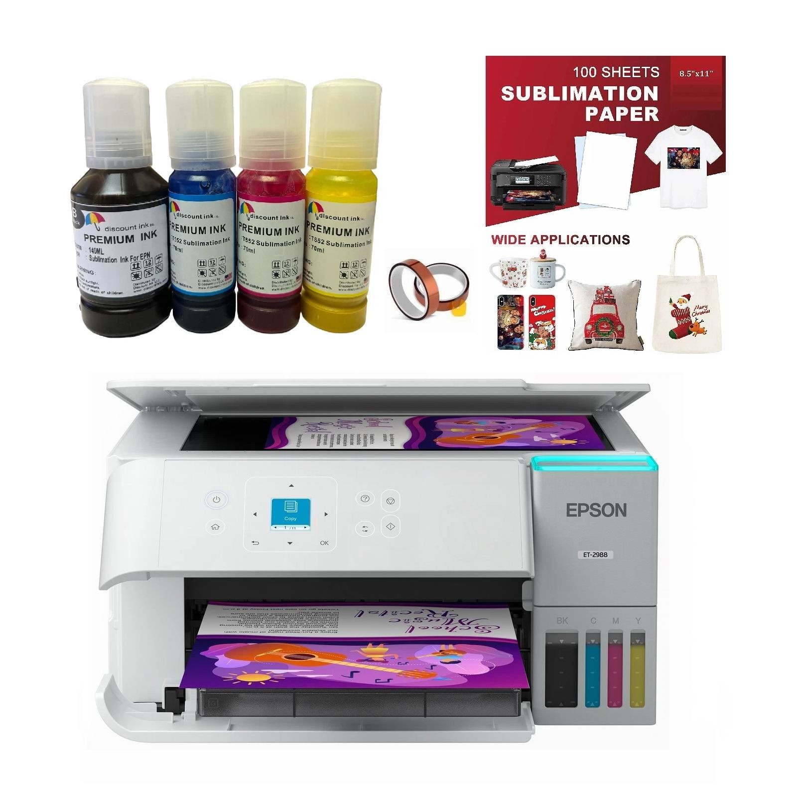 Sublimation Printer EcoTank ET 2988 Bundle Combo with Sublimation Ink and Paper