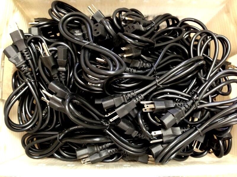 LOT of 100pc PC Computer Monitor AC Power Cables Cords 5 Feet FT US 18AWG 10A UL