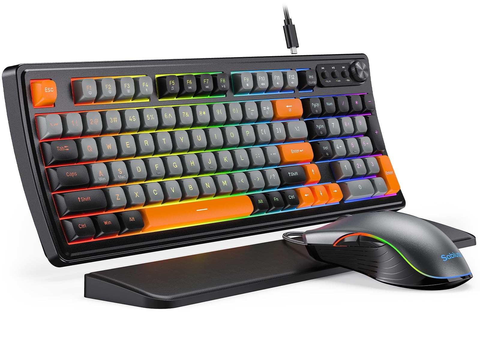 SABLUTE Gaming Keyboard and Mouse, Quiet Membrane Keyboard with RGB Backlit M...