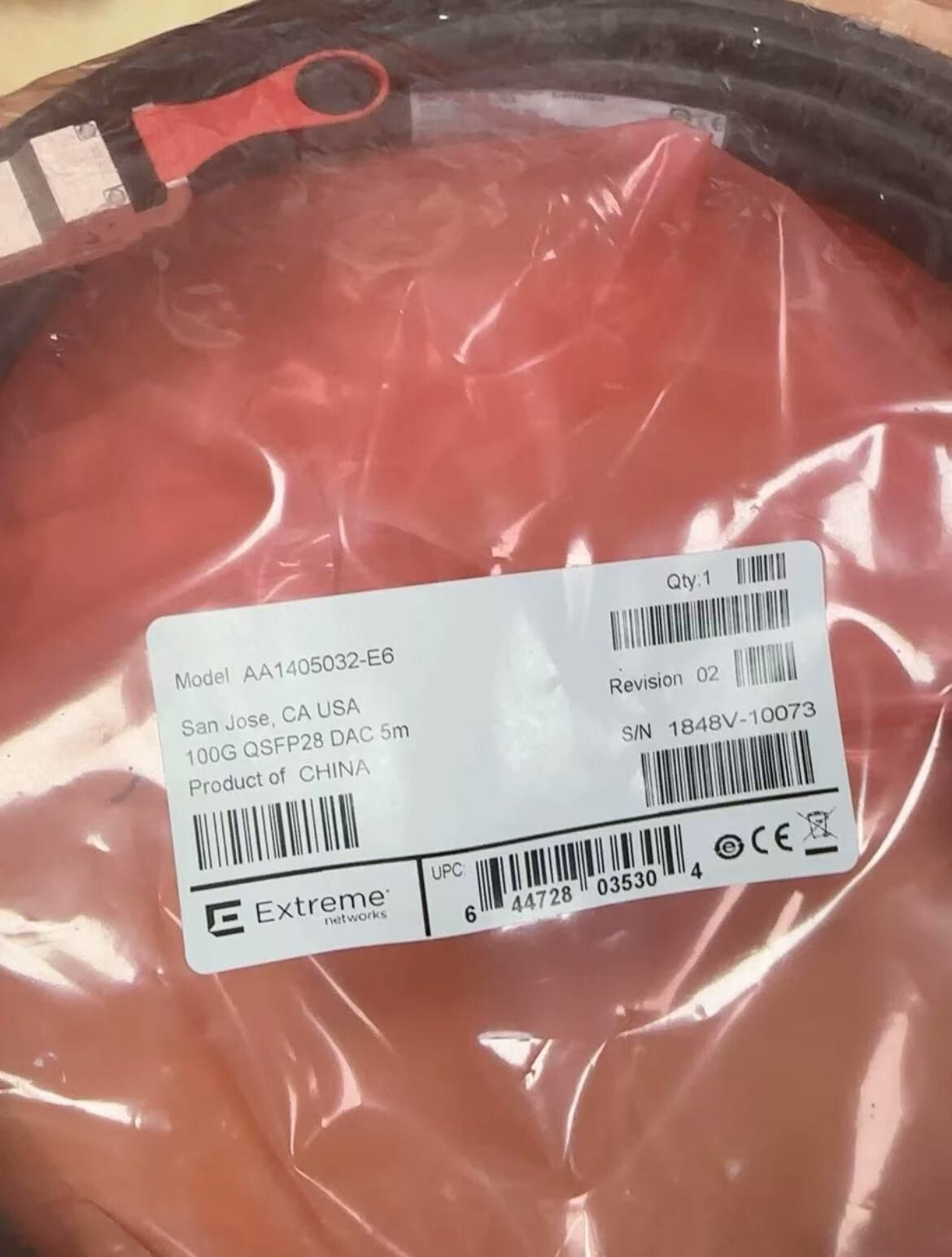 EXtreme Networks 100G Stacking Cable QSFP28-100GQSP 100G DAC 5m AA1405032-E6