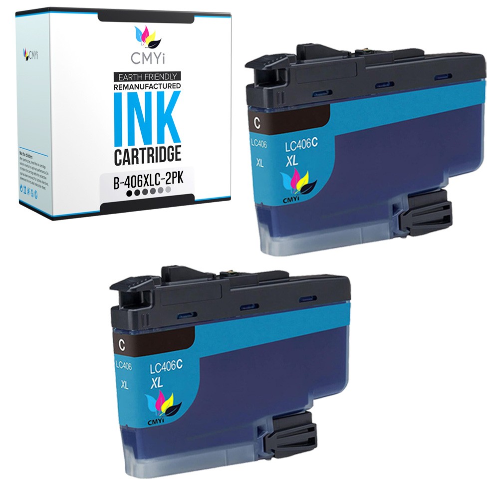 Compatible CMYi 2-Pack LC406XLC Ink Cartridges fits Brother MFC J5855DW, J5955DW