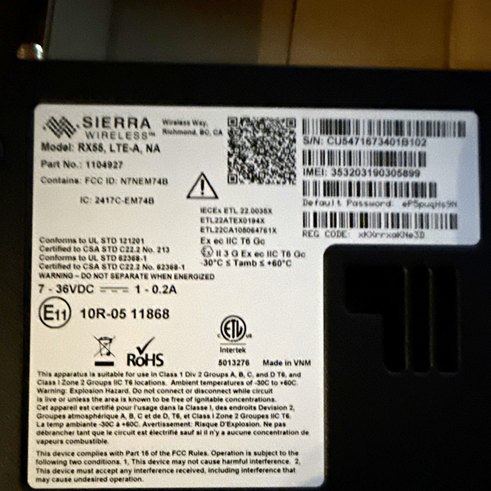 Sierra Wireless AirLink RX55 Unlocked LTE Router, SIM Slot, Ethernet, 1104927