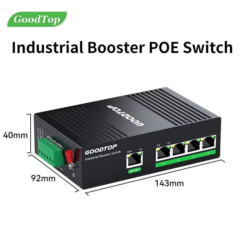 GoodTop GT-SWG005SY-P Industrial 5-Port Gigabit PoE Switch 12-60V DC