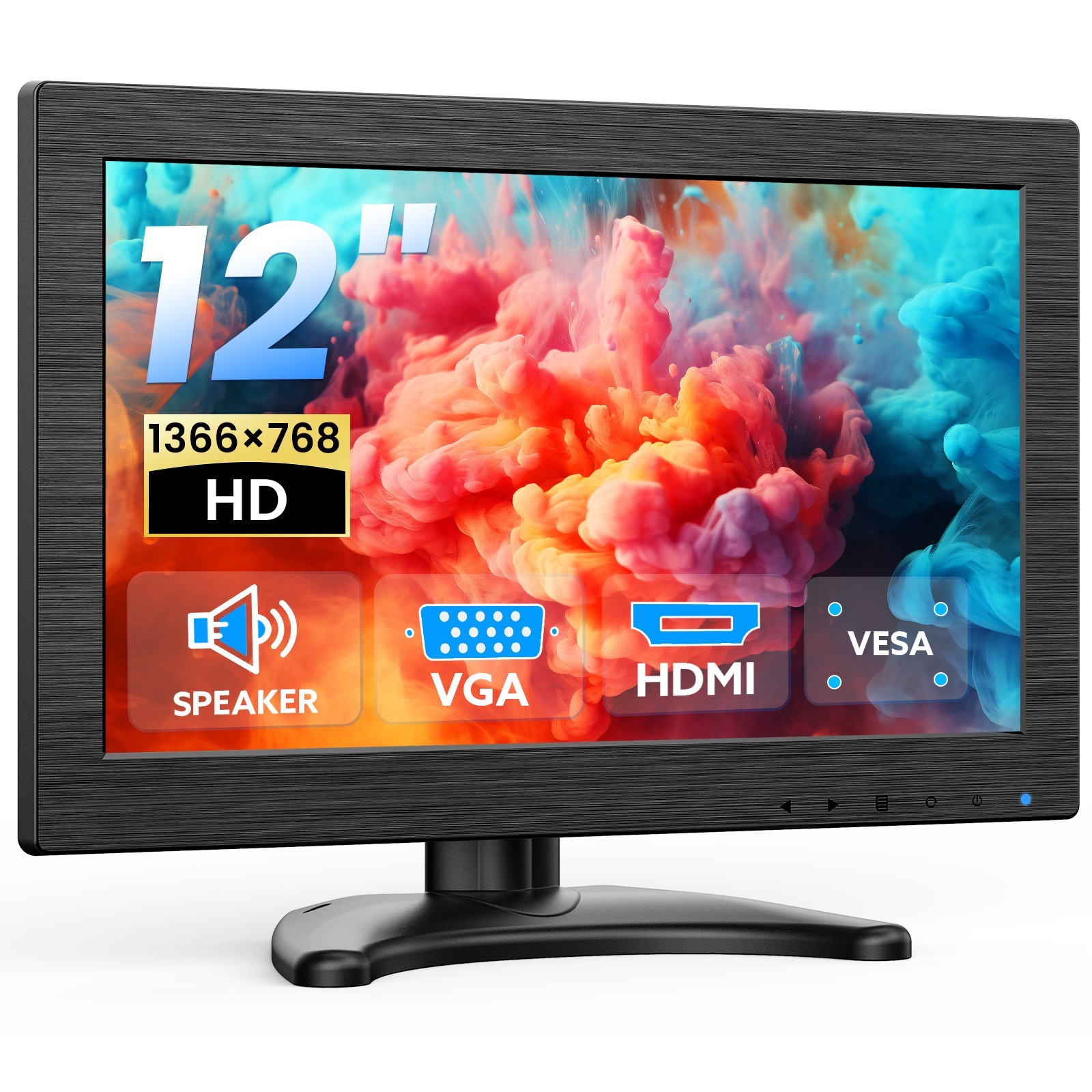 Eyoyo 12" Monitor 1366x768 HD HDMI VGA Built-in Speaker fr Security/Gaming​ CCTV