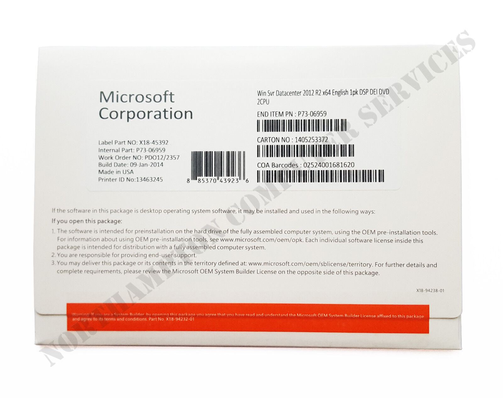 Microsoft Win Server 2012 Datacenter R2 x64 1pk DSP DVD 2CPU P73-06959 - ZEROVAT