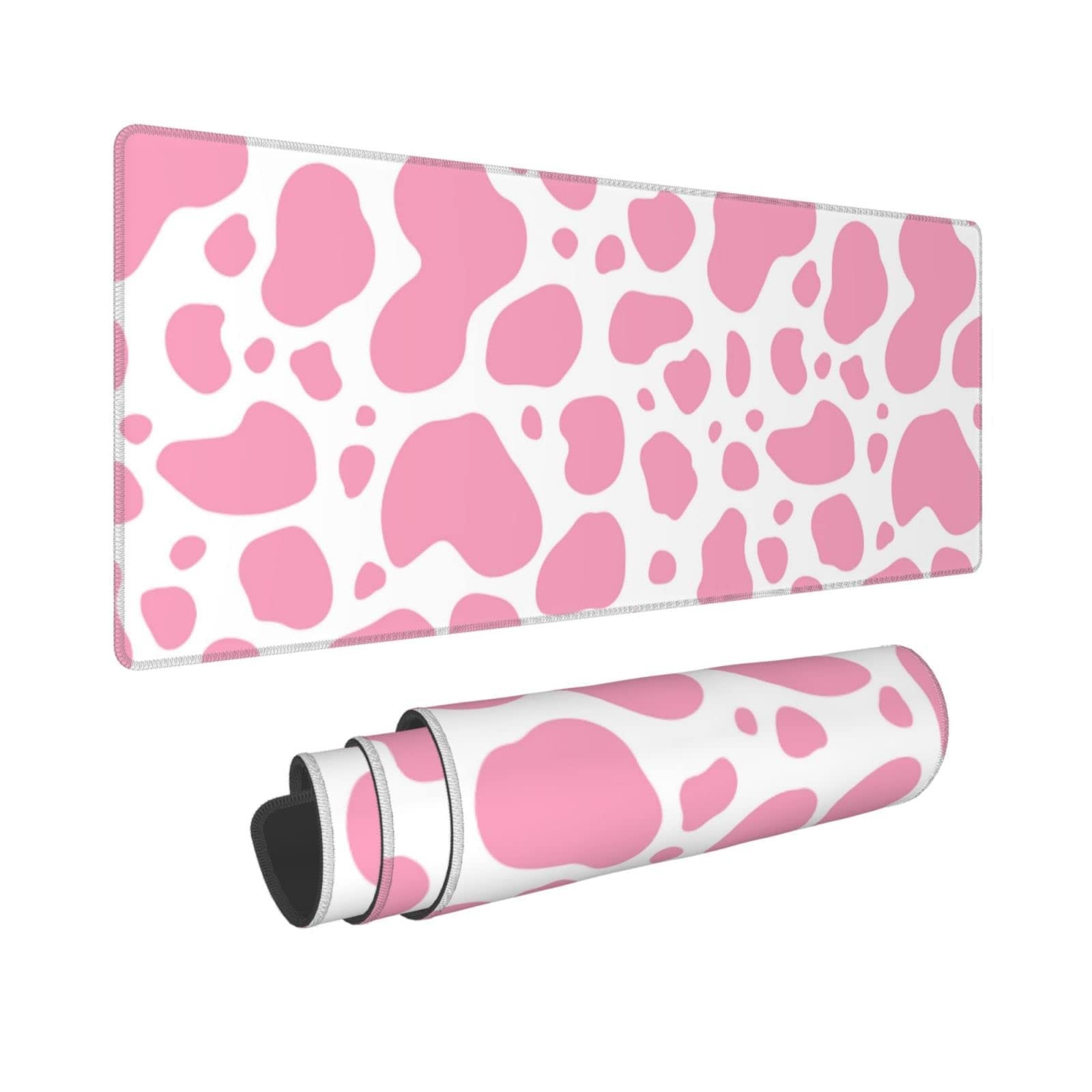Pink Cow Print Large XL Gaming Mouse Pad Long Extended Desk Mat 31.5x11.8 In