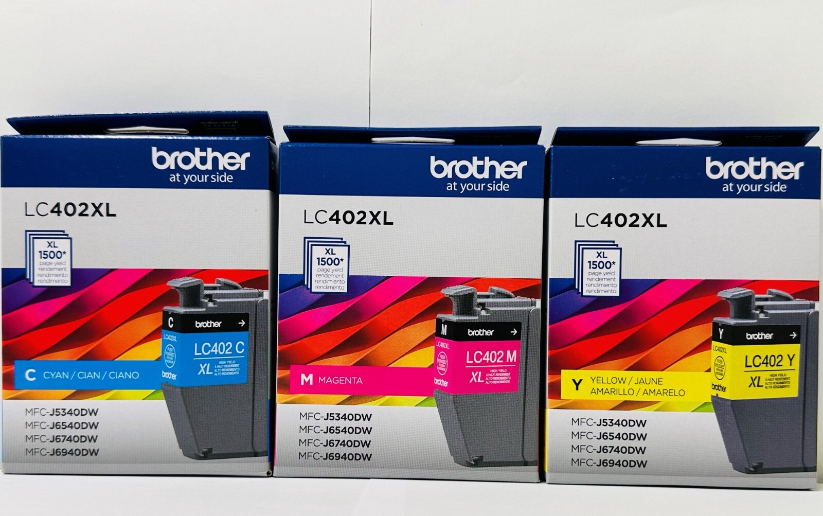 New Genuine Brother LC402XL Cyan Magenta Yellow 3PK Ink Cartridge Box